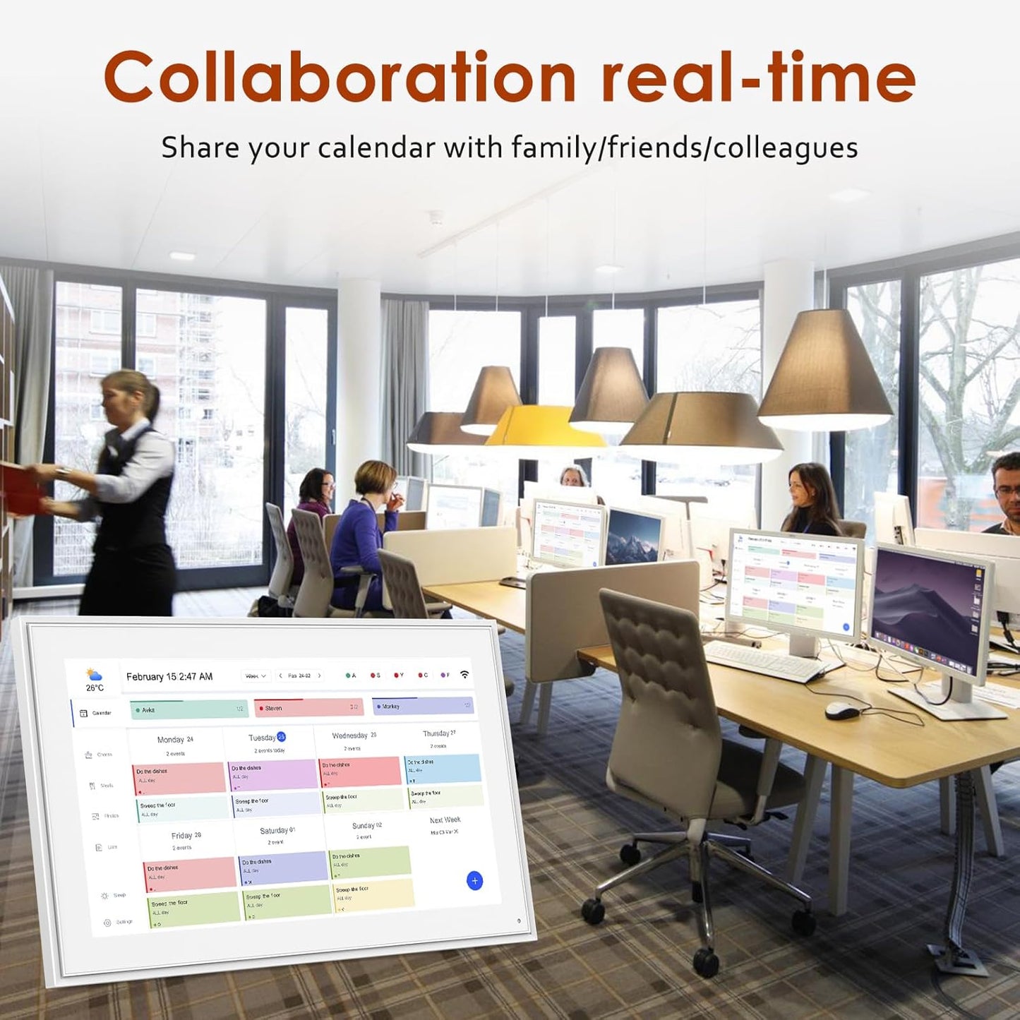Digital Calendar 15.6 Inch, Electronic Calendar Chore Family Schedules, Smart Weekly and Monthly Planner, 1920 * 1080P IPS Touchscreen Interactive Display - Wall Mount White