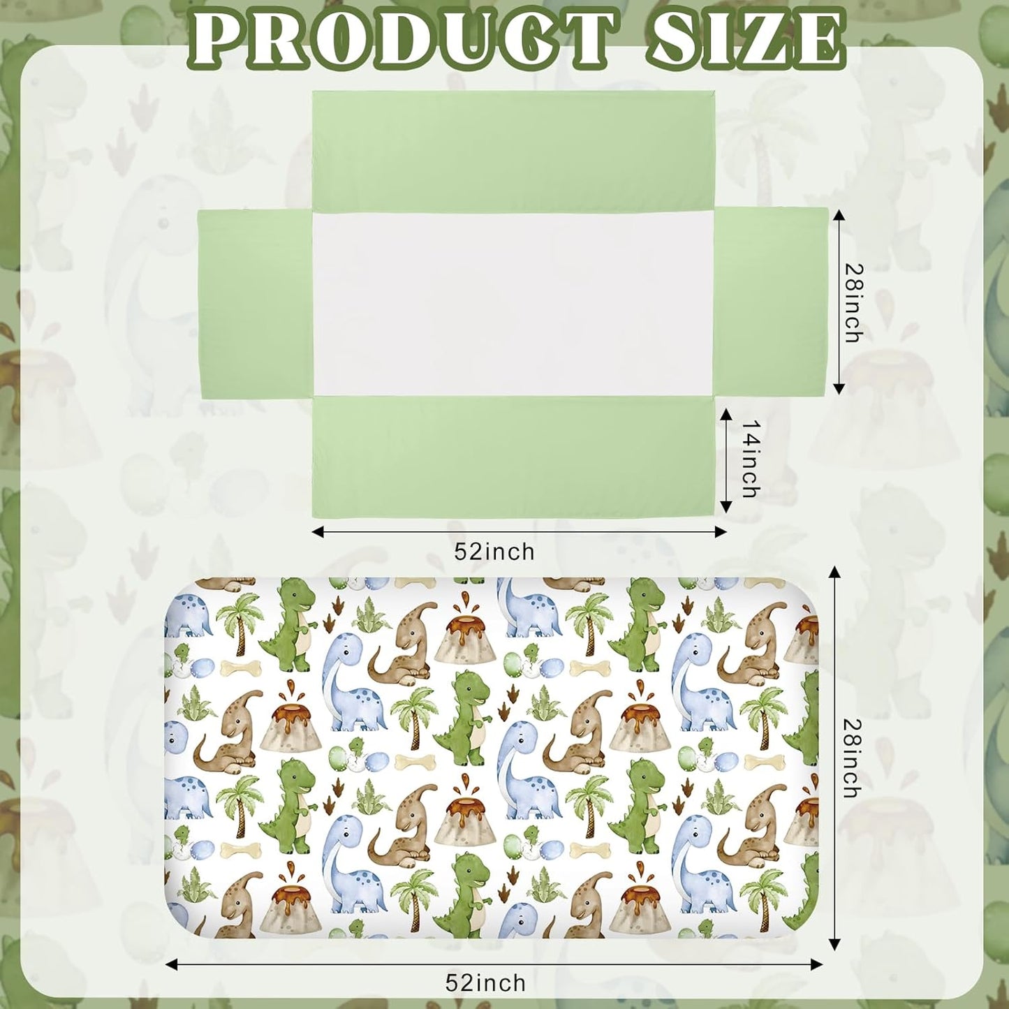 3 Pcs Baby Crib Bedding Set Safari Animals Dinosaurs Bear Woodland Animals Jungle Crib Set Includes Quilt, Fitted Sheet, Skirt for Baby Boy Girl(Green,Dinosaur)