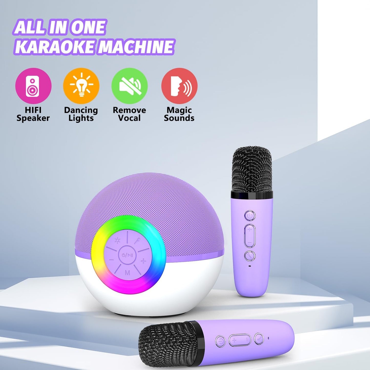 Mgaolo Mini Karaoke Machine for Kids Adults,Portable Bluetooth Speaker with Wireless Microphone,Gift Toys with MP3 Player for Boys Girls 3-12 Year Old Birthday Family Home Party Present (Purple)
