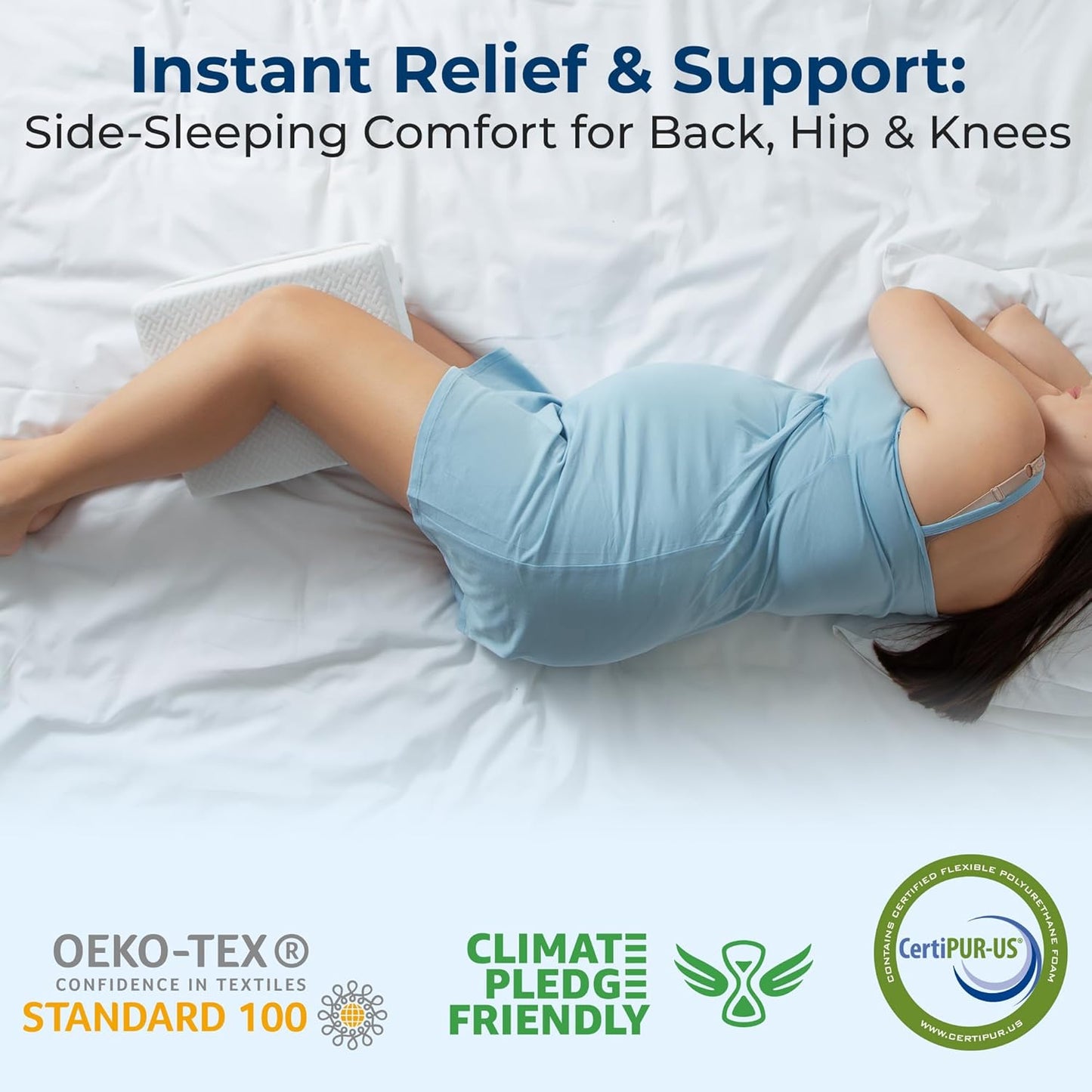 5 STARS UNITED Small Knee Pillow for Side Sleepers – Wedge Firm Foam Support for Belly, Back & Knees – Compact Maternity Cushion for Travel & Pregnancy Relief, White