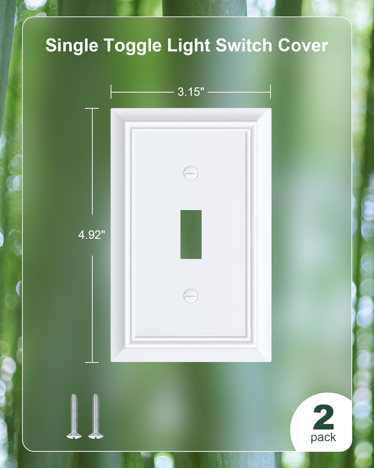 2-Pack Single Toggle Light Switch Cover Plate, Durable Natural Bamboo Fiber Decorative Switch Plate Covers, Pure White 1 Gang Wall Plate, Corrosion Resistant