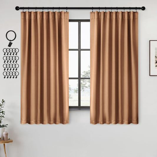 ANRODUO Back Tab Blackout Curtains for Bedroom Living Room, Rod Pocket Pinch Pleated Thermal Insulated Room Darkening Curtains 54 Inches Long 2 Panels, Brown, 42 x 54 Inch