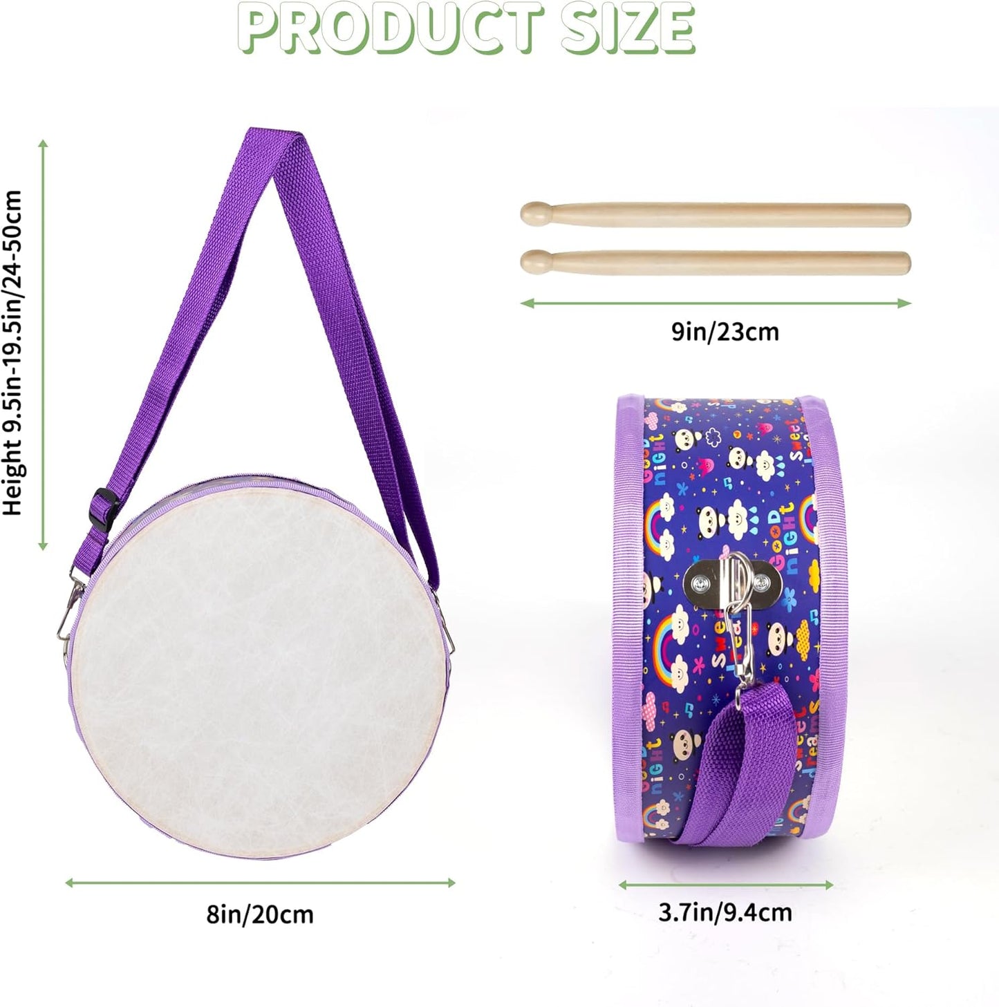 Kids Drum Set with Adjustable Strap: Toddler Musical Instrument for Ages 3-5, Wearable Drum Kit with Drumsticks, Educational Percussion Toy for Rhythm Music Development (Purple)