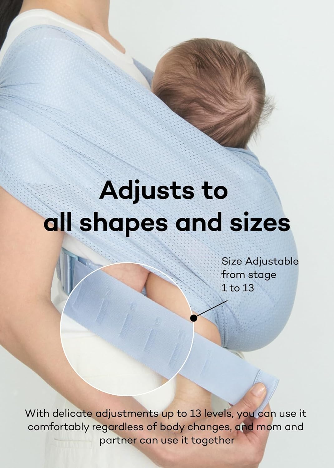 Konny Baby Carrier Flex AirMesh with Head Support- Adjustable, Easy to Wear Baby Wrap Sling, Perfect for Newborn Babies Essentials up to 44 lbs (XS-XL) - Mint Grey