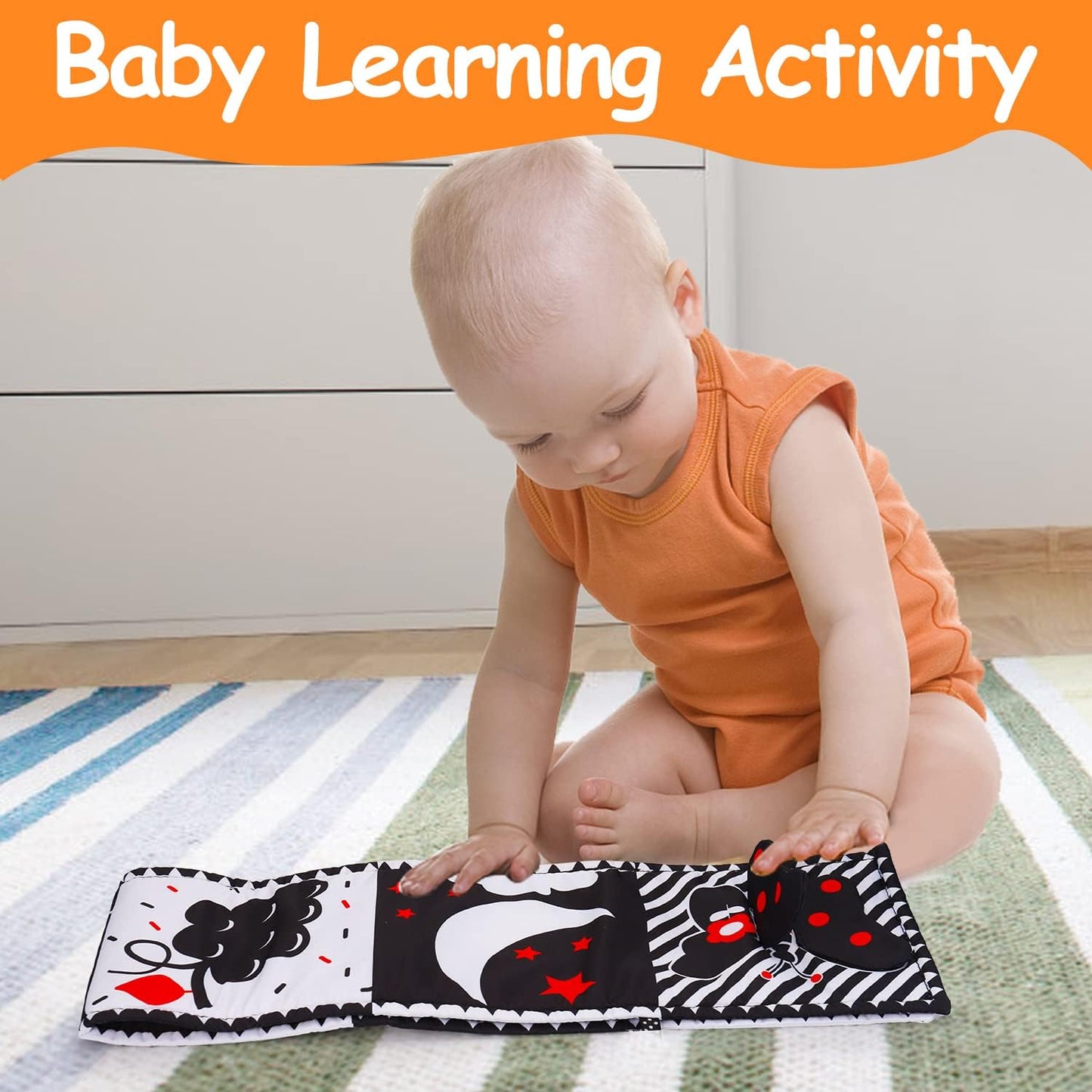 Thremhoo Black and White High Contrast Baby Toys 0-6 Months Soft Book for Brain Development, Tummy Time, Sensory, Montessori Learning Activities