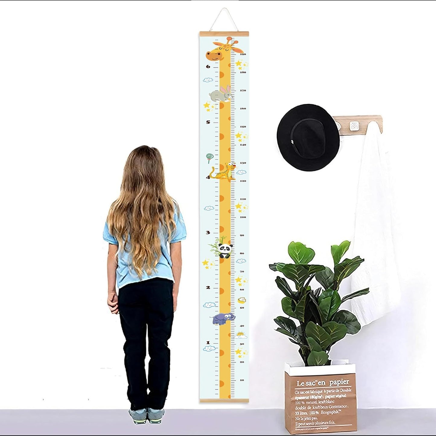 Kids Growth Chart, Wood Frame Fabric Canvas Height Measurement Ruler from Baby to Adult for Child's Room Decoration 7.9 x 79in (7.9 x 79in, Giraffe)