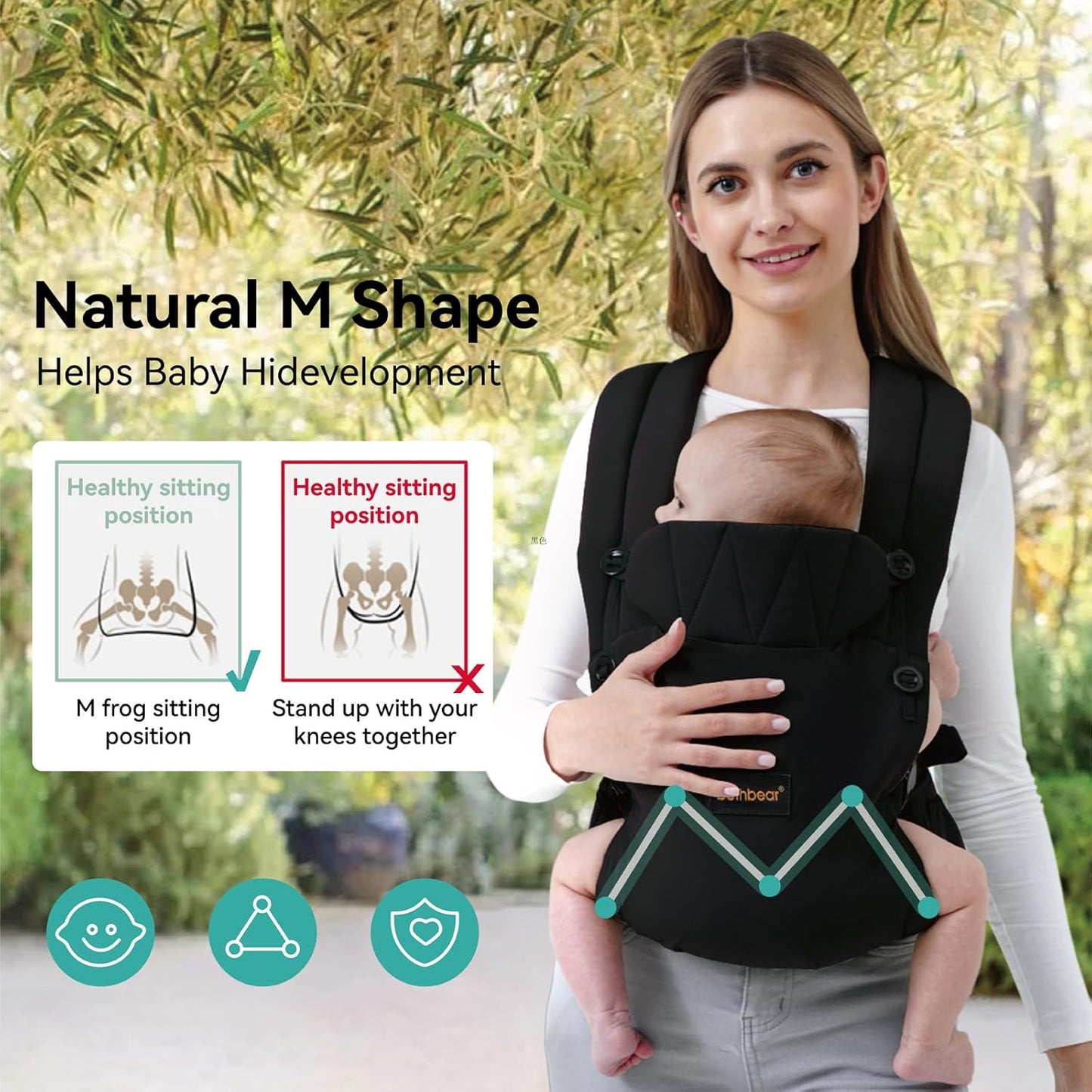 Baby Carrier Newborn to Toddler 7-45 lbs with Natural Material, Ergonomic Design,Versatile and Adjustable,Hands Free for Moms&Dads,Black