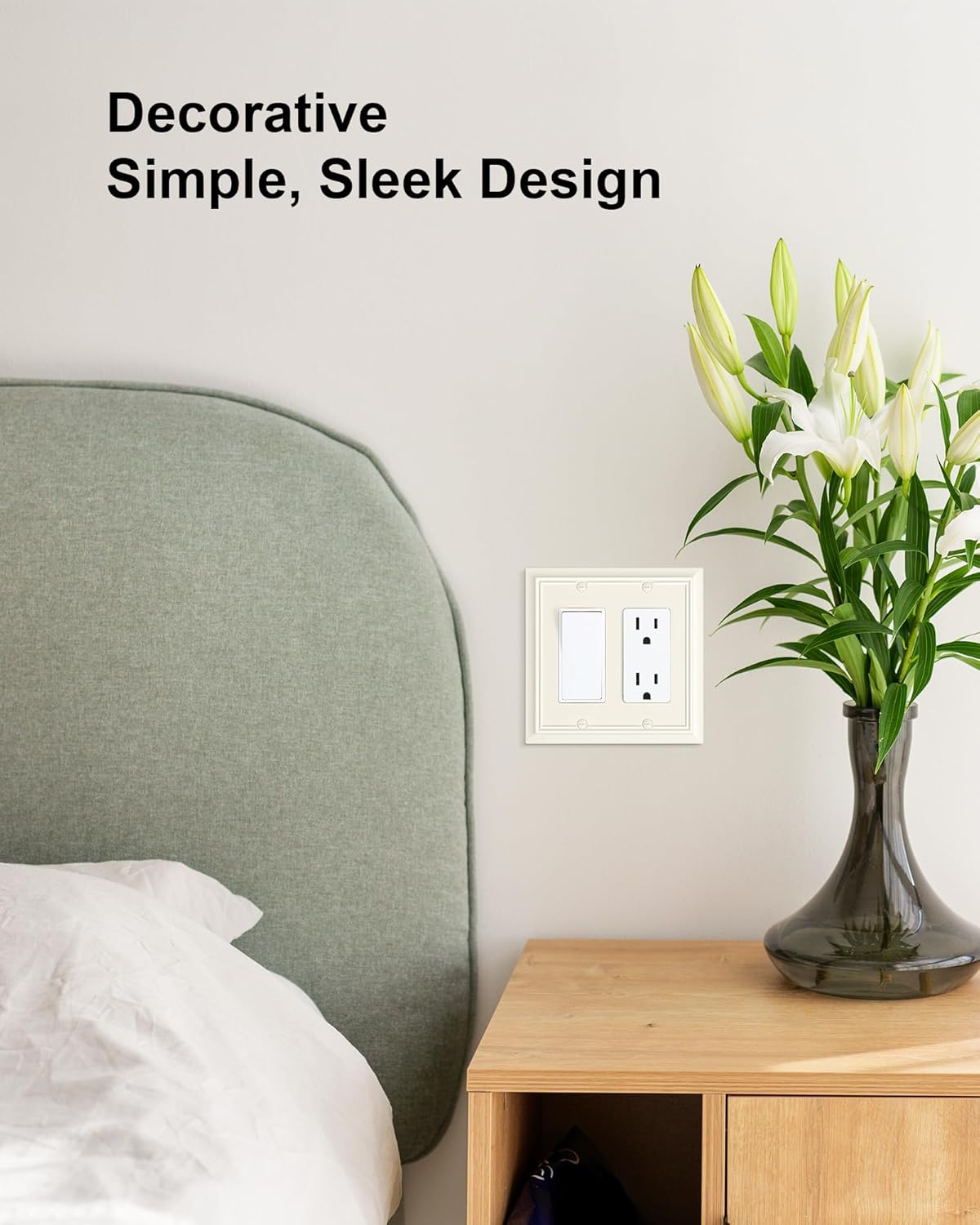 2-Pack Decorative Double Decorator Outlet Cover Plate, Light Almond Durable Natural Bamboo Fiber Wall Plates for Electrical Outlets, Receptacle, GFCI Outlet, Dimmer Switch, 2-Gang, Corrosion Resistant