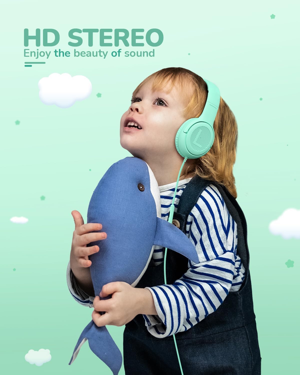 Kids Headphones for School Toddler Wired with Microphone Plug in Bulk Boys Headset Girls 3+ Year Old Green