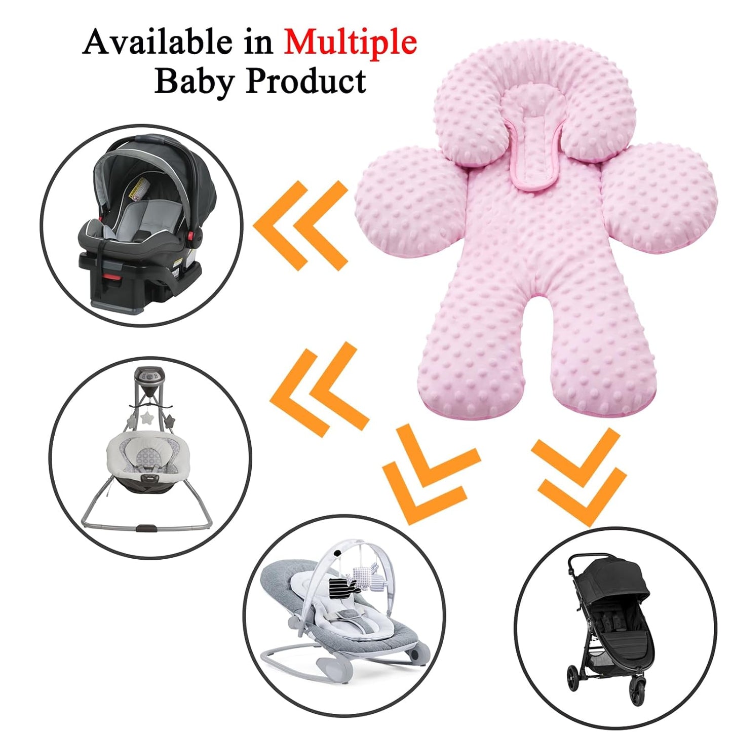 Pro Goleem Infant Car Seat Head Neck Body Support, Ultra-Soft Minky and Microfiber Newborn Car Seat Insert, Perfect for Car Seat, Stroller, 2-in-1 Reversible, Girls, Pink