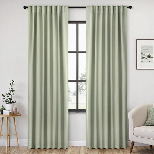 ANRODUO Sage Green Thermal Insulated Light Blocking Curtains 90 Inch Long Room Darkening Blackout Drapes for Living Room Bedroom 2 Panels Set 52" W x 90" L