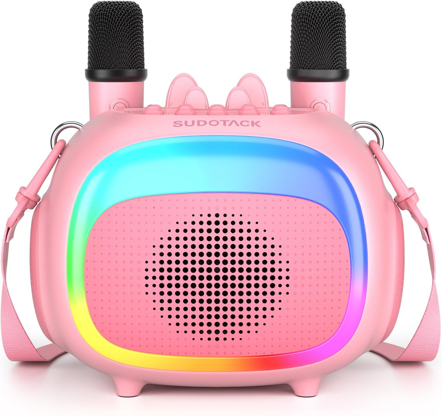 SUDOTACK Mini Karaoke Machine for Kids, Portable Bluetooth Karaoke Speaker with 2 Wilreless Microphones with LED Lights, Christmas Kids Toys Gifts for Girls 4, 5, 6, 7, 8, 9, 10 +Year Old-Pink(KM100)