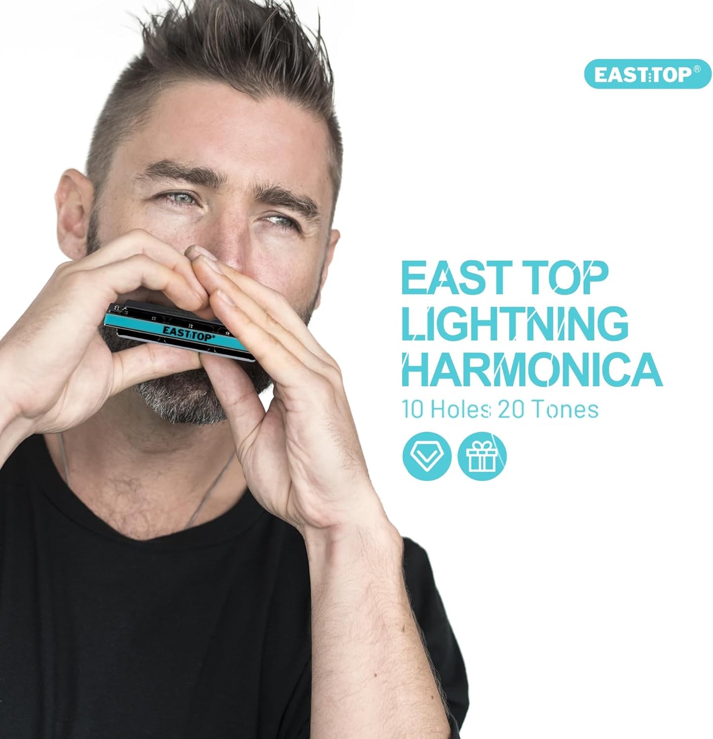 East top Harmonica, Advanced Diatonic Harmonica Key of Ab, 10 Holes Blues Harp Mouth Organ Harmonica with Silver Cover, Blues Harmonicas For Adults, Professionals and Students