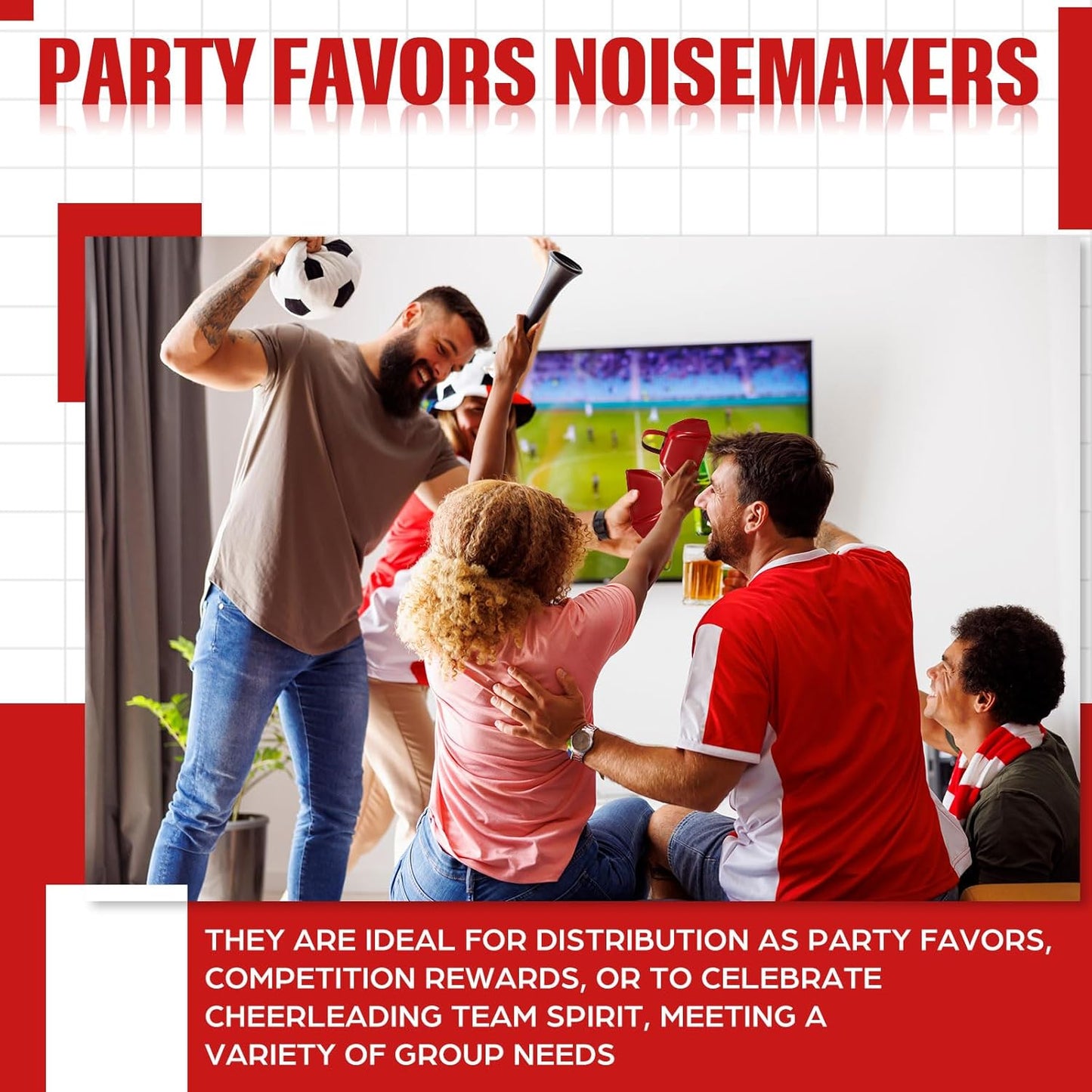 6 Pcs 3 Inch Metal Cowbells Noise Maker Hand Percussion Cow Bells with Handles for Sporting Events Cheering Noisemakers Weddings Team Spirit Sports Party Favors (Red)