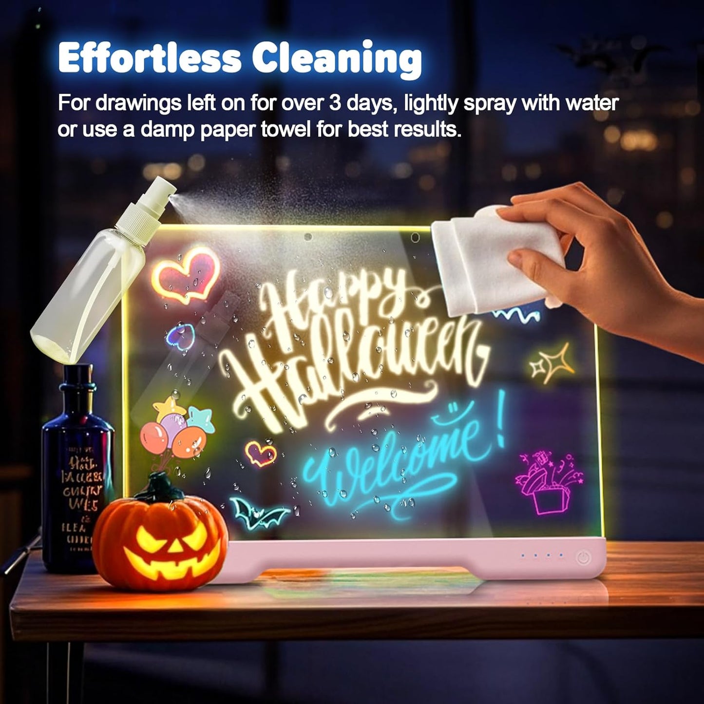 16-Inch Rechargeable Doodle Glow LED Note Board, 7-Color Light Modes, Neon Art Dry Erase Light Up Drawing Pad with Built-in Stand, Sketching Gift Toy for Kids/Girls/Teens, 5 Markers & Tracing Book