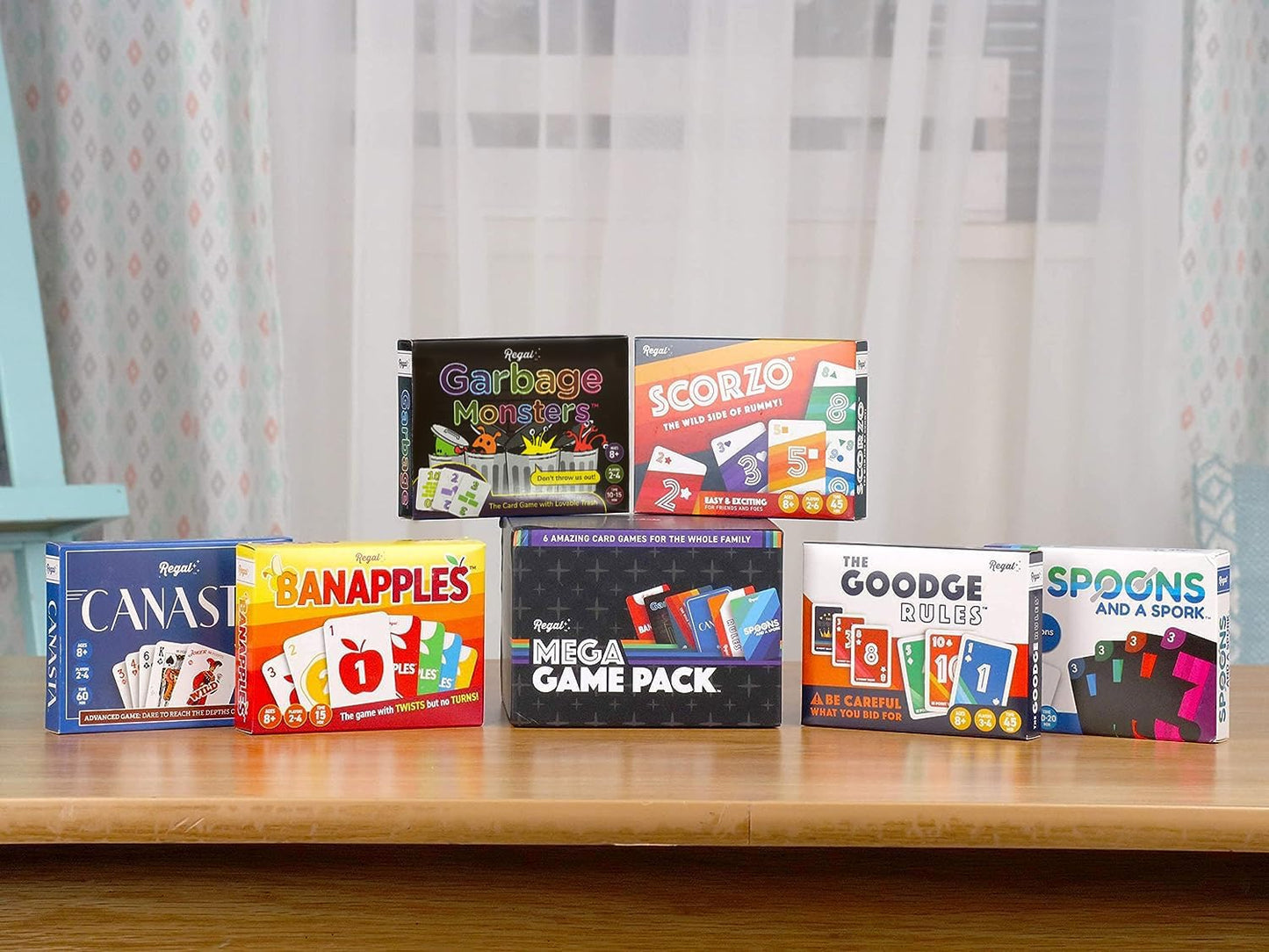 Regal Games Fun Card Games Set for Adults - Canasta, Spoons and a Spork, Garbage Monsters, ScorZo, The Goodge Rules, and Banapples Decks - Fun & Travel Playing Cards for Family Game Night