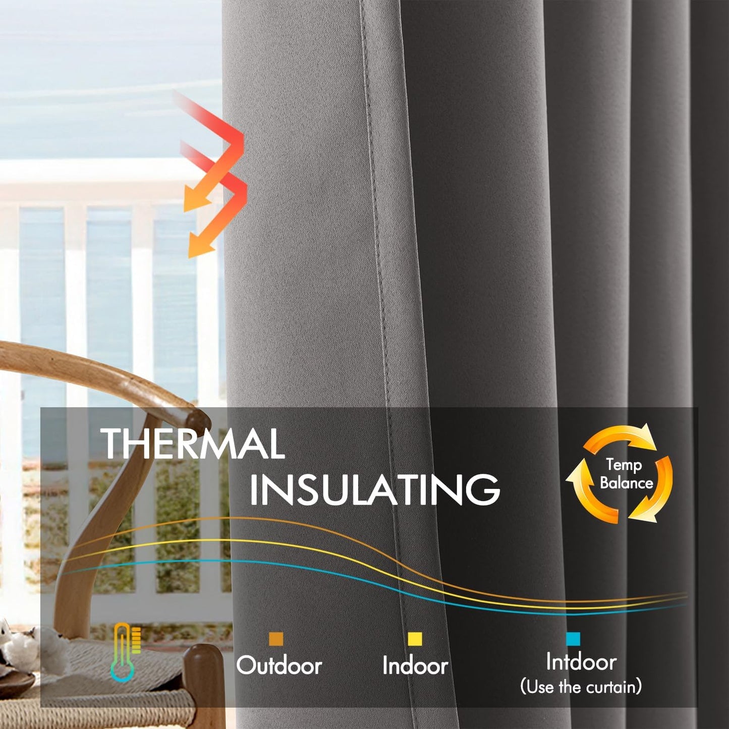 ANRODUO Back Tab Blackout Curtains for Bedroom Living Room, Rod Pocket Pinch Pleated Thermal Insulated Room Darkening Curtains 90 Inches Long 2 Panels, Grey, 52 x 90 Inch