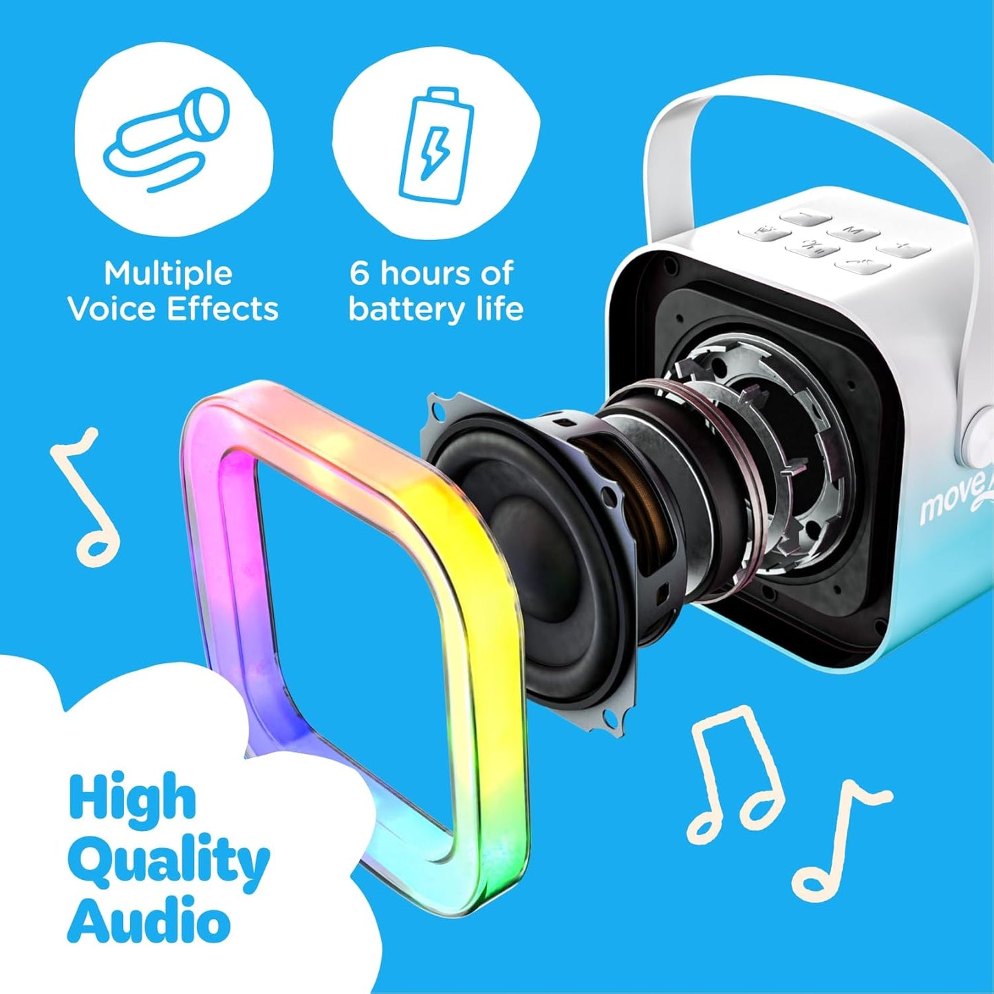 Move2Play, Karaoke Machine for Kids | Includes 20+ Kid Songs | 2 Microphones | Connect with Bluetooth | 3, 4, 5, 6, 7+ Year Old Gift | Toy for Girls, Boys, & Toddler | Birthday Present