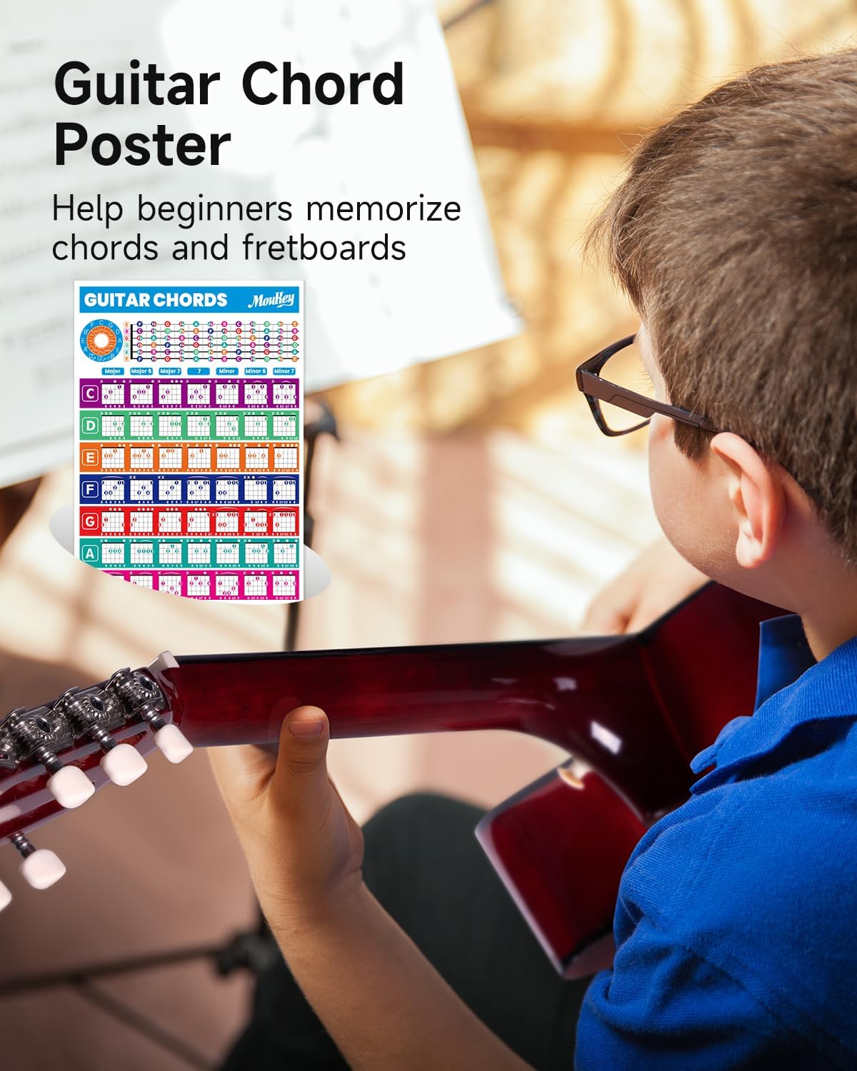 Moukey 38" Acoustic Guitar for Beginners Kids Youth Adult Cutaway Guitarra Acustica Kit with Chord Poster, Gig Bag, Tuner, Picks, Nylon Strings, Capo, Strap - Natural