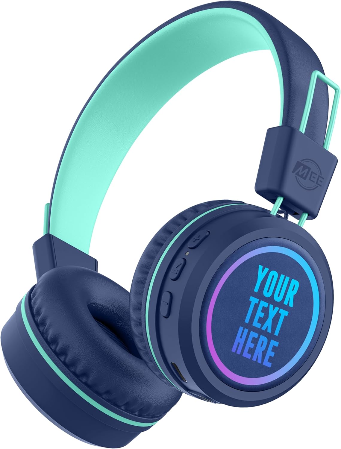 MEE audio KidJamz KJ55BT Personalized Bluetooth Wireless Safe Listening Headphones for Kids w/Custom LED-Backlit Design, Volume Limiter, Microphone; Kids Headset for School/iPhone/iPad/Tablet (Blue)