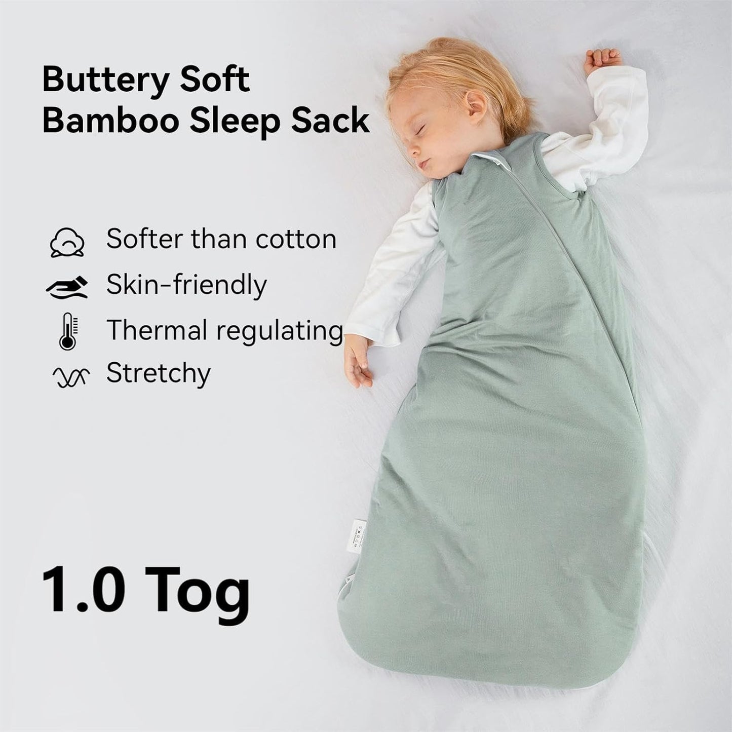 Rayon Made from Bamboo Sleep Sack 12-18 Months 1.0 Tog Ultra Soft Baby Wearable Blanket Toddler Sleeping Sack for Babies Unisex Girl Boy 2-Way Zipper Baby Sleeping Bag Breathable Lightweight Large