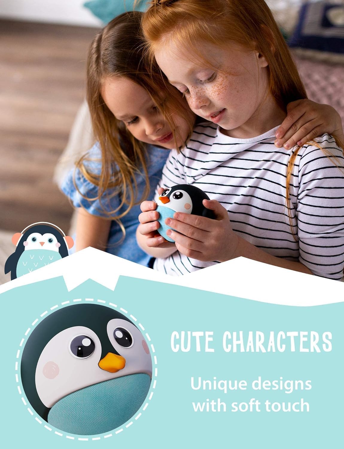 Kids Bluetooth Speaker Boys and Girls with Microphone, Mini Bluetooth Speaker Portable Wireless, 60 Day Battery, for Home, Outdoor and Travel, Works with iPhone and Android – Pepper Penguin