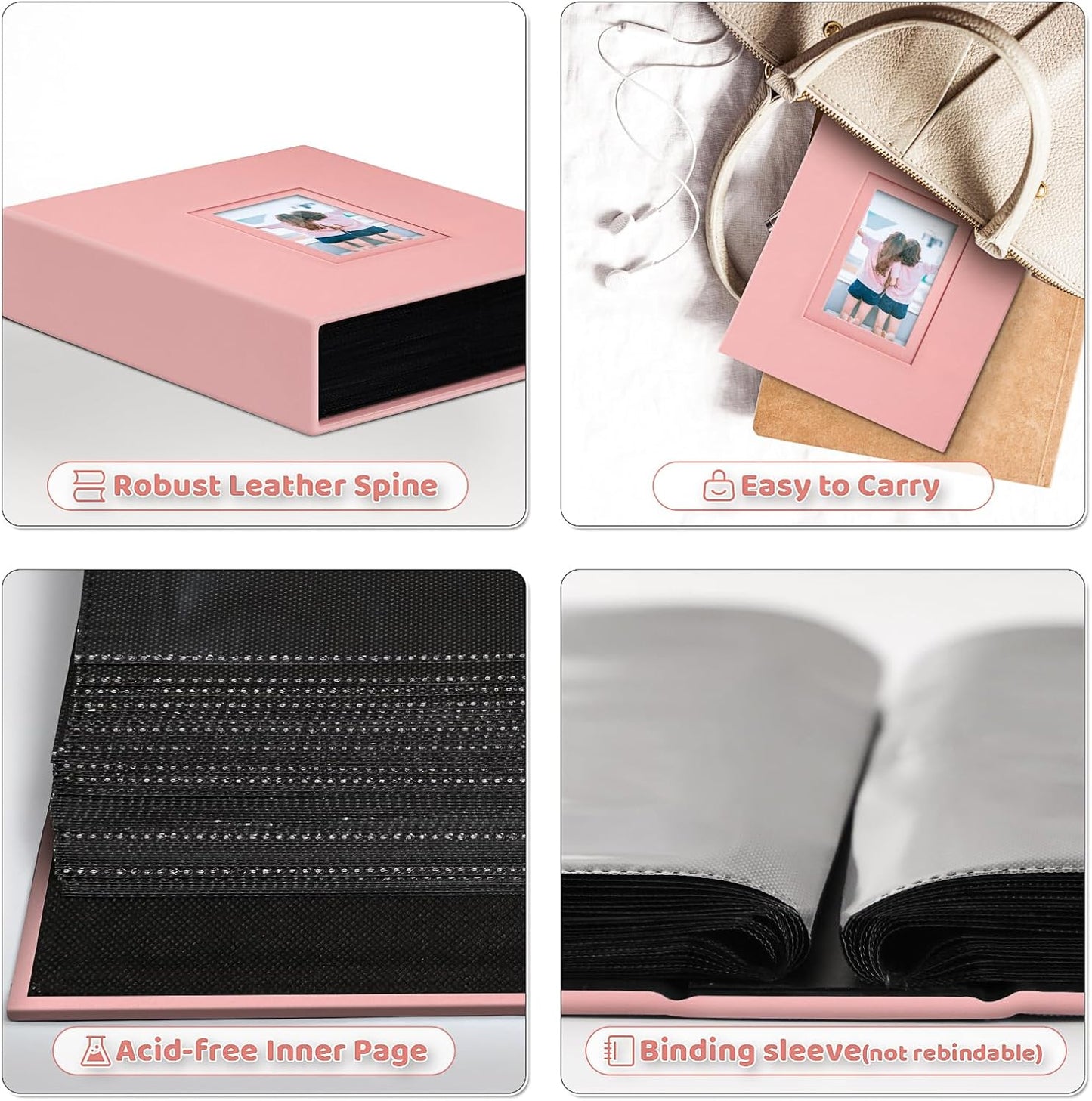 Popotop Photo Album 4x6 100 Pockets with Leather Hardcover Cover, Small Photo Album Holder Book with 50Pcs Pages for Family Travel Wedding Baby Gifts