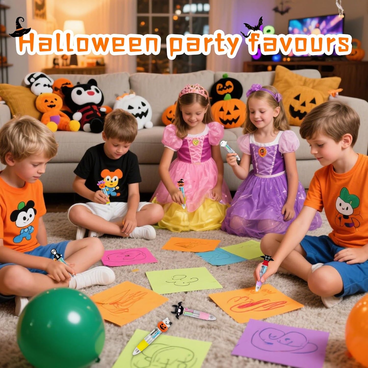 30Pcs Mini Multicolor Pens in One 4-in-1 Cute Pens Bulk for Kids, Ballpoint Pen for Birthdays and Children's Parties, Fun Gifts Assorted Ink Kawaii Pen(Halloween)