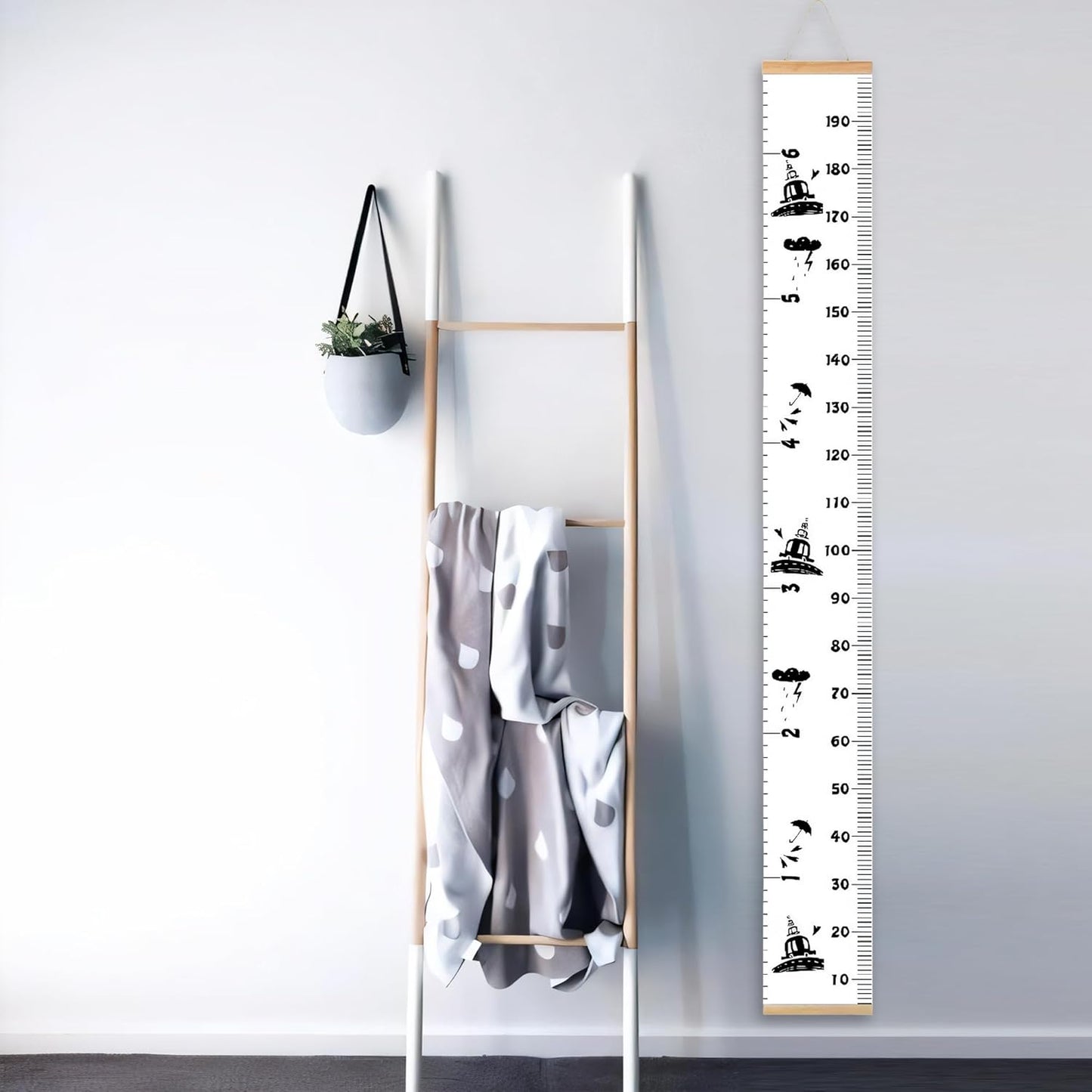 Kids Growth Chart, Wood Frame Fabric Canvas Height Measurement Ruler from Baby to Adult for Child's Room Decoration 7.9 x 79in (7.9 x 79in, Black Car)