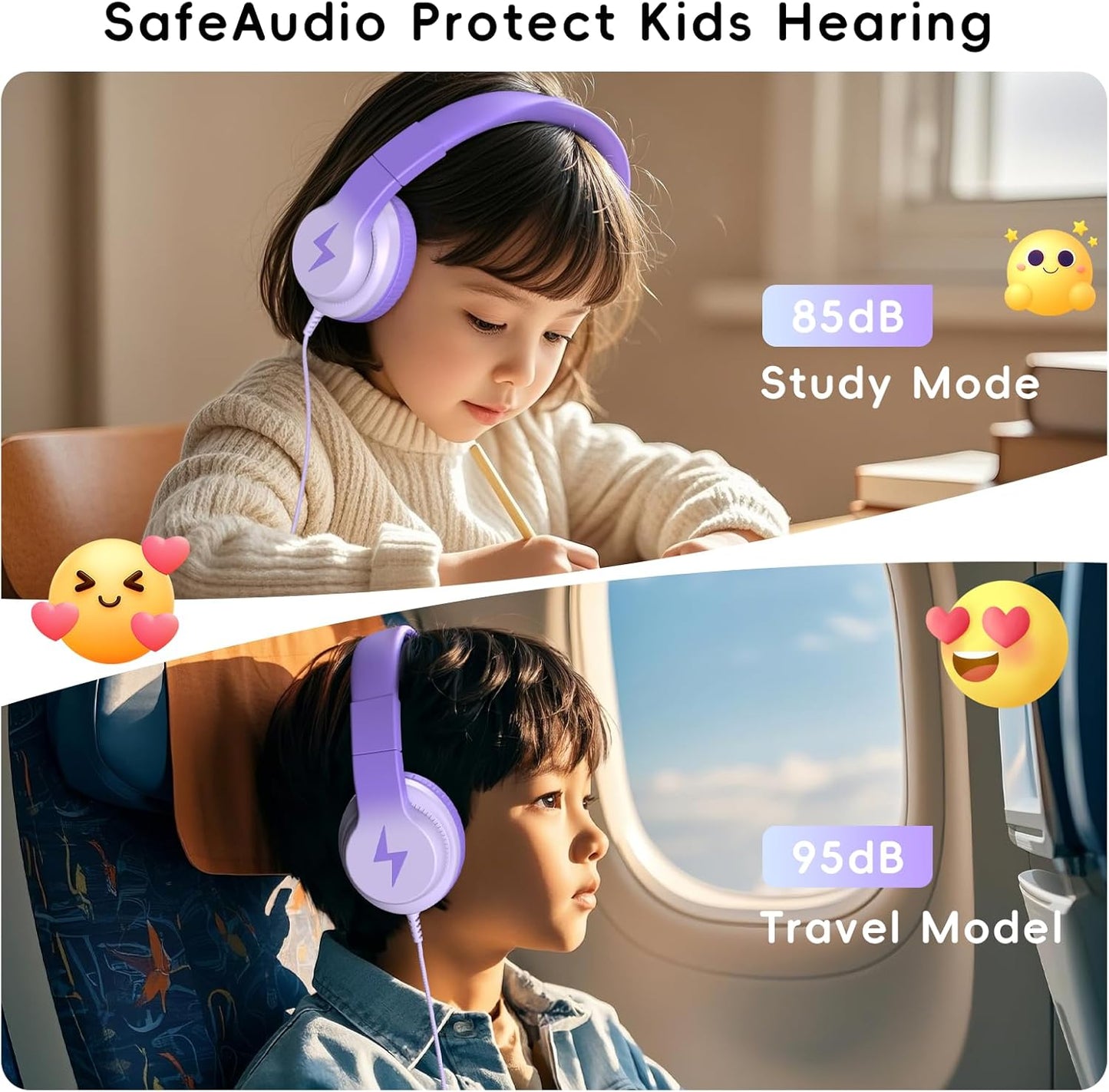 Kids Headphones, Wired Headphones for Kids Over Ear with Microphone, 85/94dB Volume Limiter Headphone for Girls Boys, Foldable Headphone for Learning & Entertainment, Gradient Deep Purple