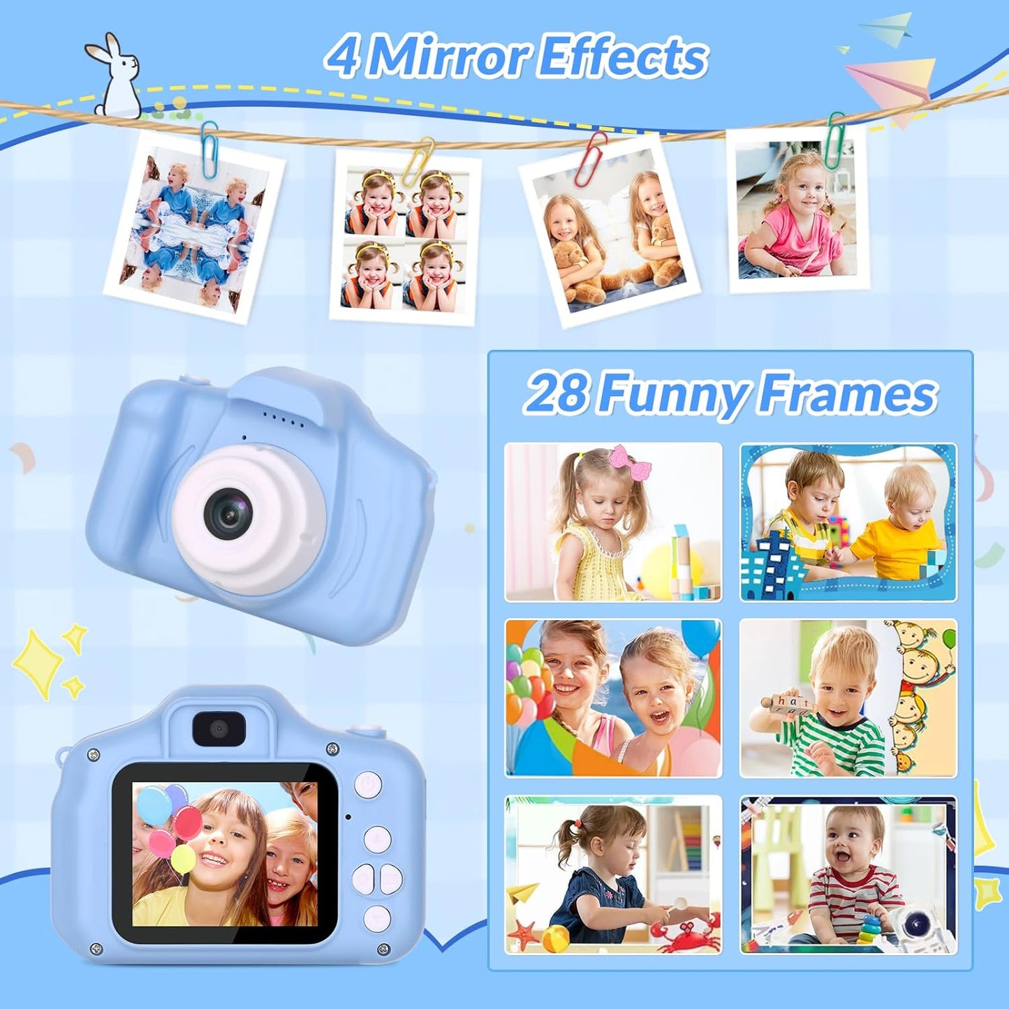 Mafiti Kids Camera,26MP HD Mini Selfie Digital Camera for Kids,Toddler Camera1080P Video,Outdoor Toy for Holiday,Birthday Xmas Gift for 3-8 Years Old Girl Boy,Blue