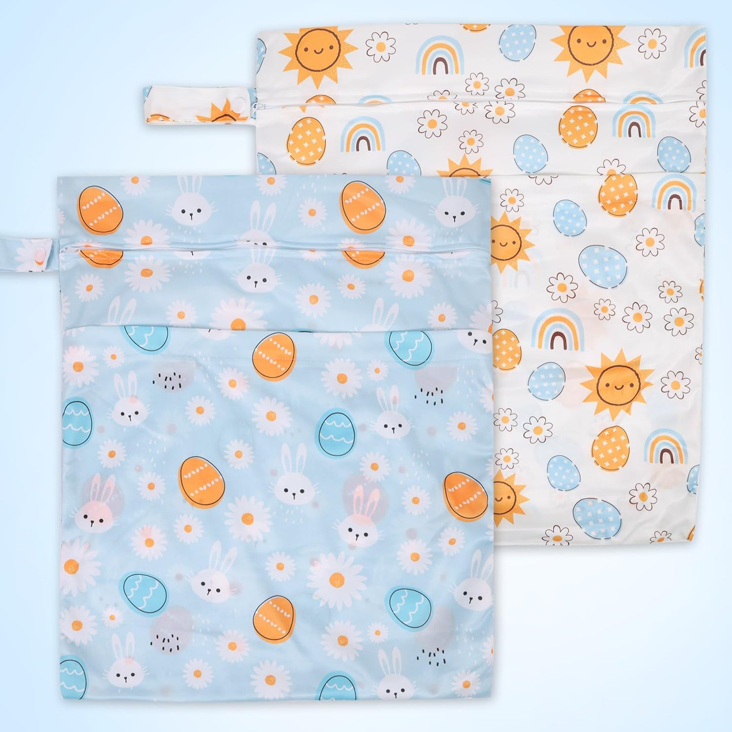 2pcs Travel Waterproof Laundry Bag, Cloth Diaper Wet Dry Bags with Handle 2 Zipper Pockets Washable Dirty Clothes Travelling Hanging Bathing Beach Daycare Yoga Gym Sports Exercise Swimsuits