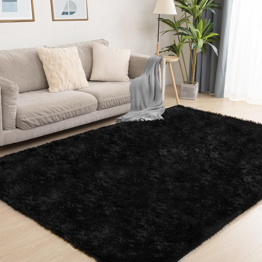 4x6 Black Rug, Area Rugs for Living Room, Soft Plush Area Rugs for Bedroom, Non-Slip Indoor Carpet for Nursery, Study Room, Playroom, Home Decor