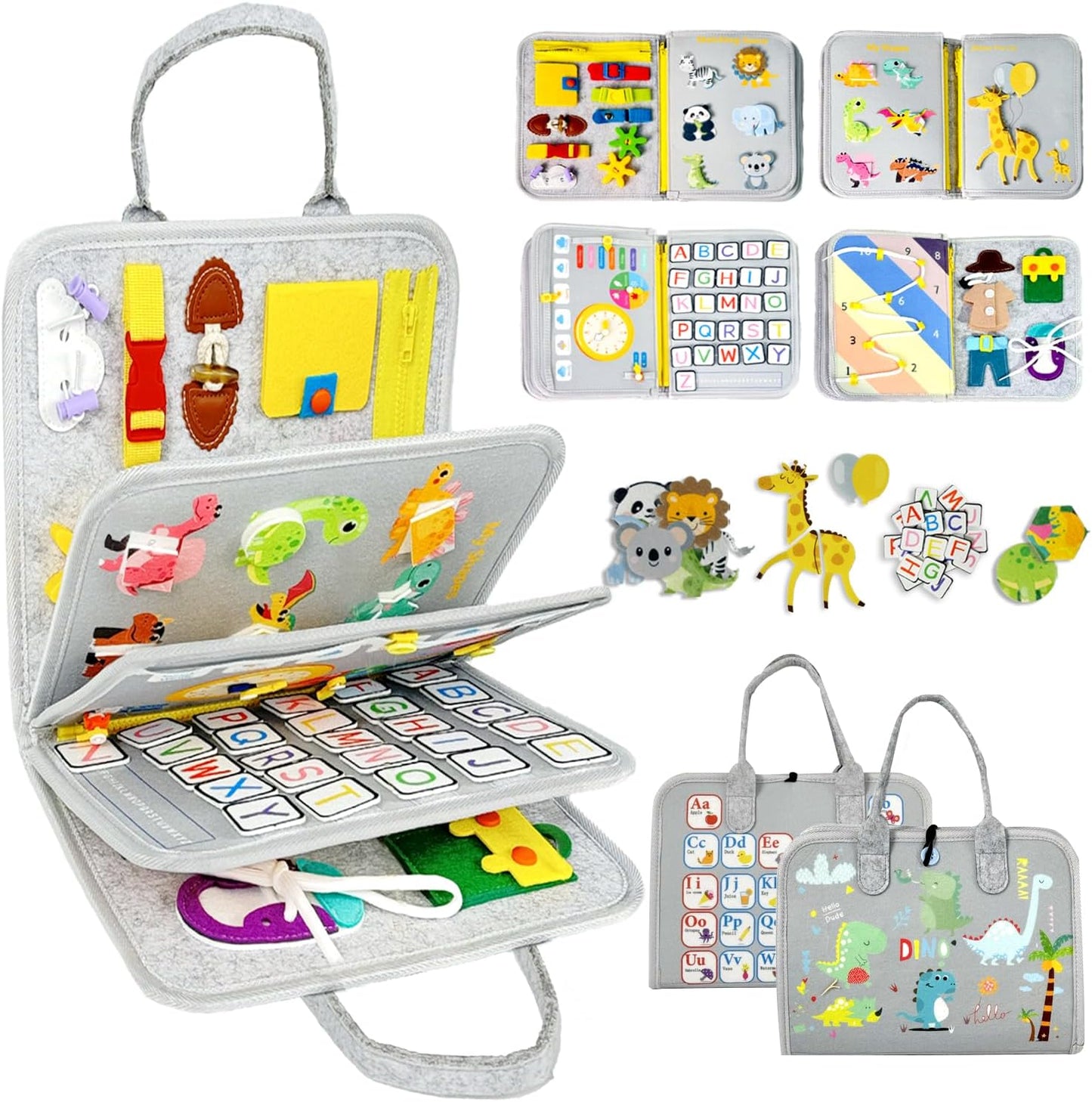 Qizfun Busy Board Book Montessori Toys for 1 2 3 4 Year Old, Boy Girl Birthday Gifts, Educational Sensory Learning Toys for Toddlers 1-3, Car Airplane Travel Activities Toys for Kids Ages 2-4 Year Old