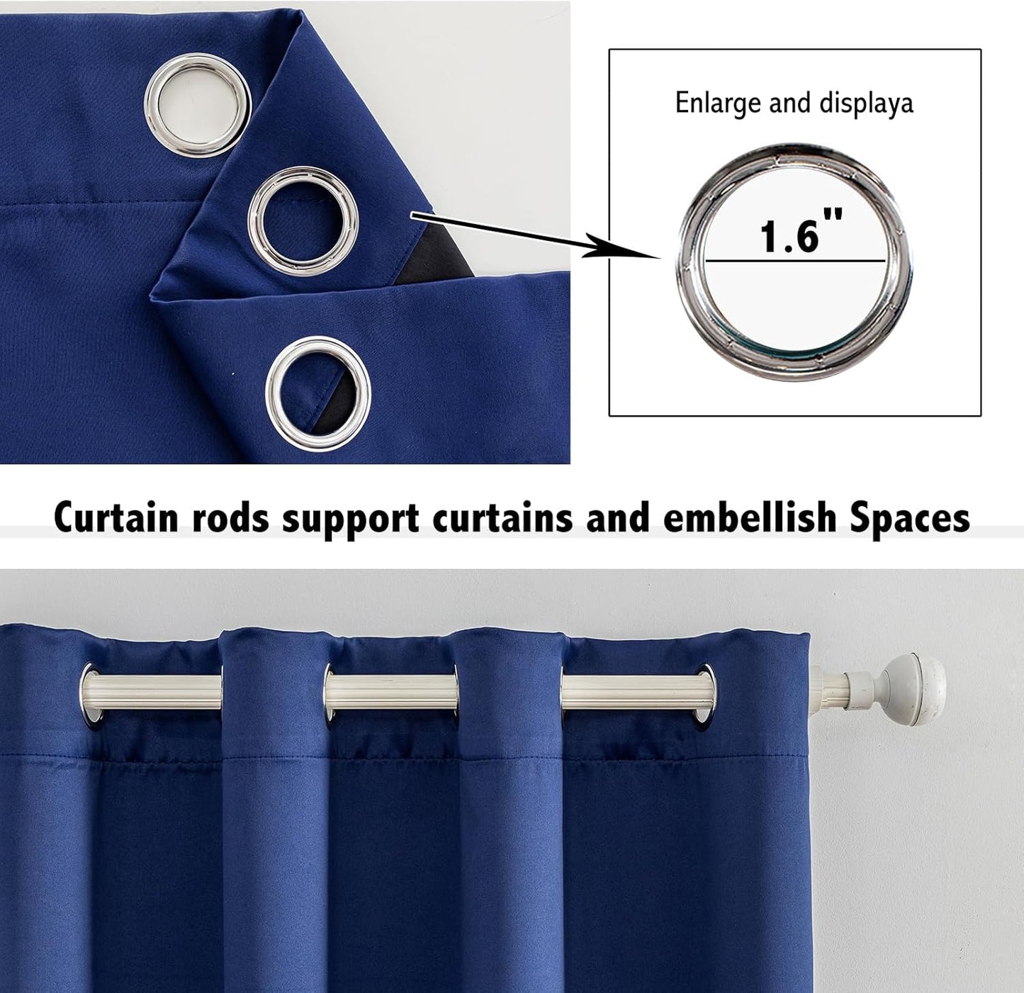Anytime 100% Blackout Curtain Set, Thermal Insulated & Energy Efficiency Window Draperies for Guest Room, Full Shading Panels for Shift Worker and Light Sleepers（Navy Blue, 2 Panels, 52W x 102L）