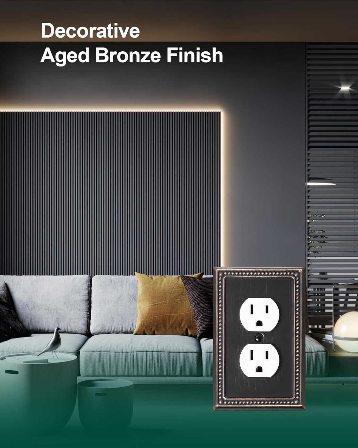 4-Pack Duplex Outlet Cover Plate, Aged Bronze Metal Wall Plates for Electrical Outlets, 1 Gang Receptacle Light Switch Cover, Pearls Decorative Switch Plates and Outlet Covers
