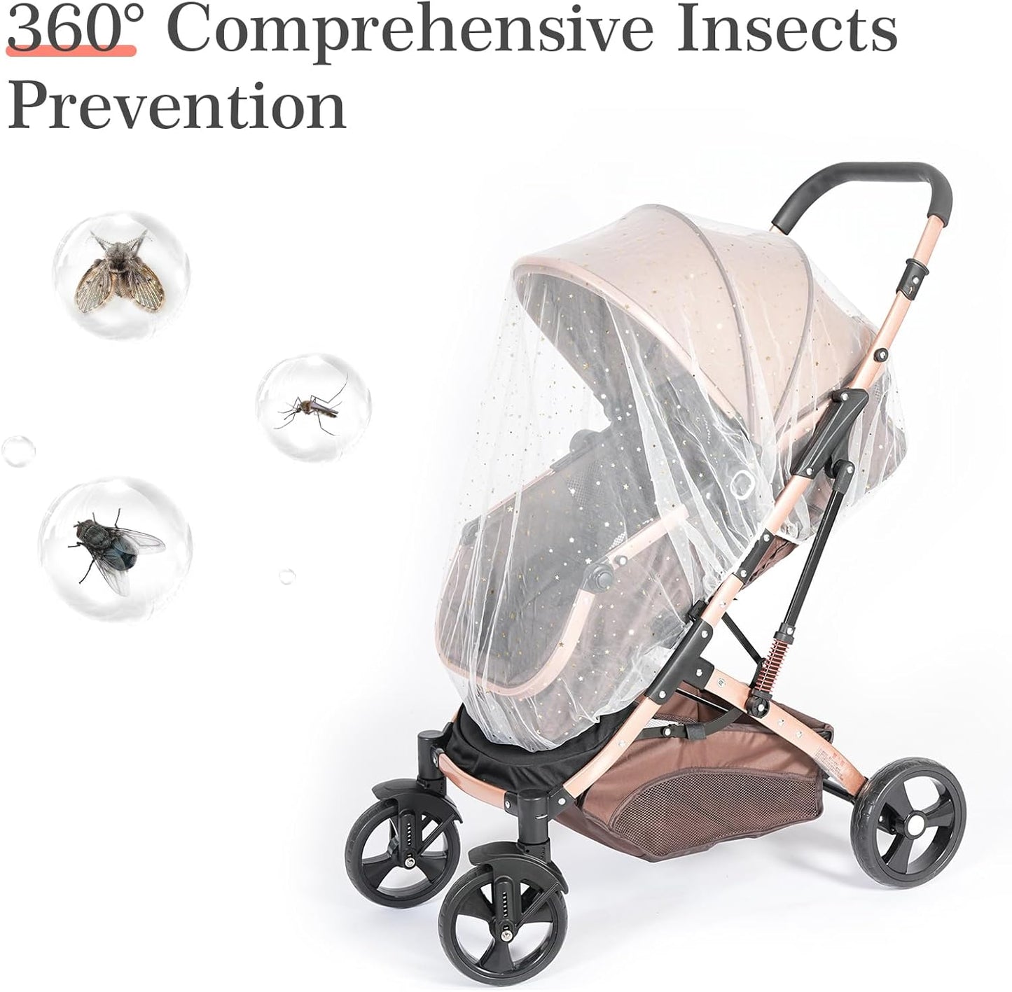 Baby Mosquito Net for Stroller, Perfect Bug Net for Stroller/Bassinets/Cradles/Playards/Pack N Plays and Portable Mini Crib, Durable Baby Insect Netting, White Star