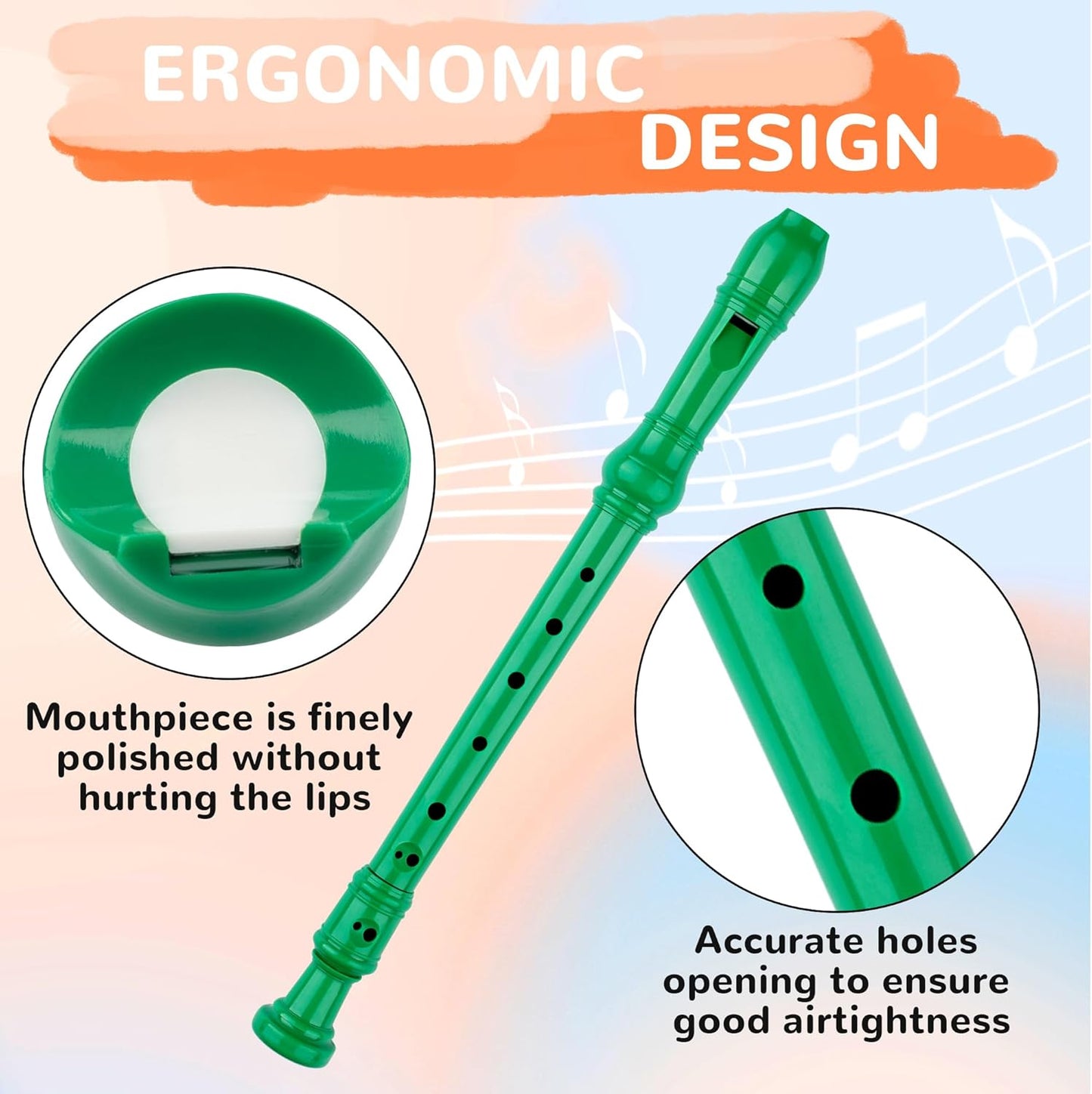 8-Hole Soprano Descant Recorder Baroque Style Kids Music Flute with Cleaning Rod & Case Bag for School Student Home Entertainment - Green