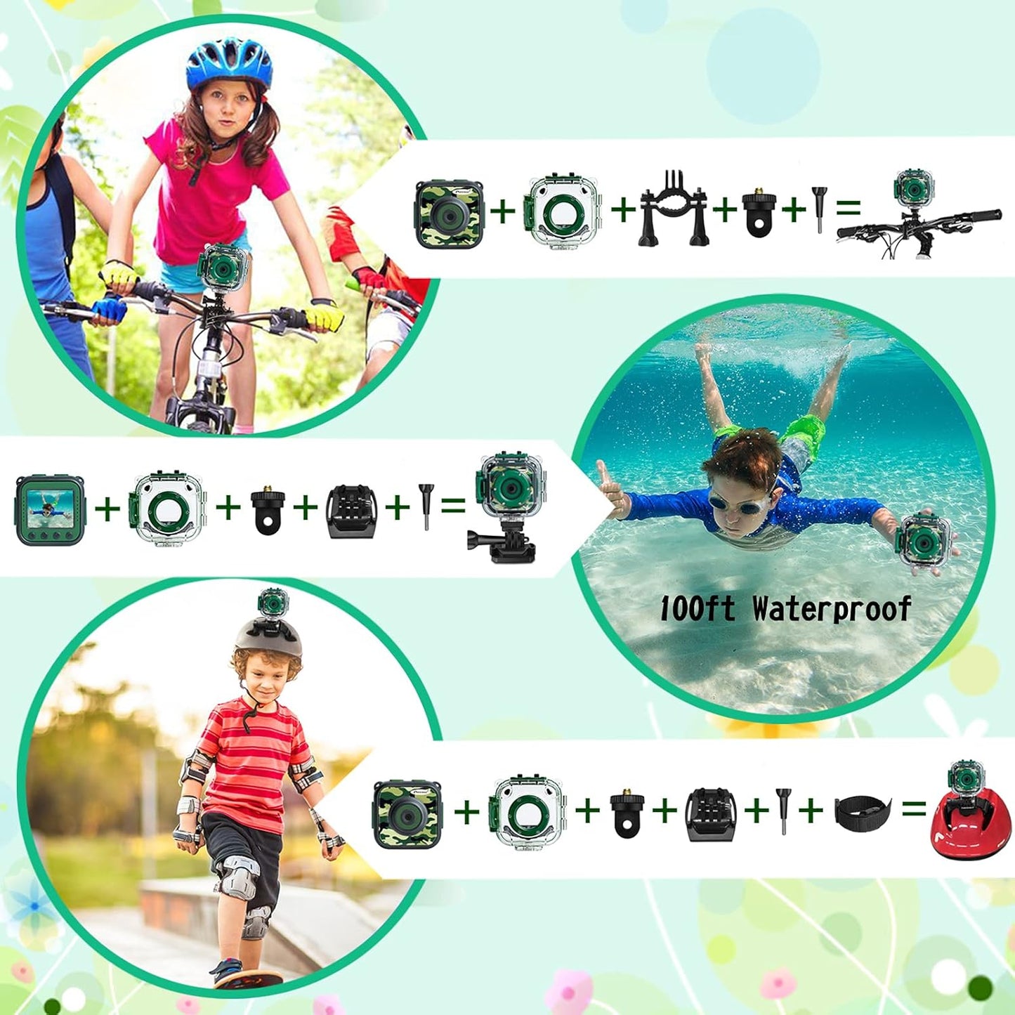 PROGRACE Waterproof Camera for Kids - Children Digital Video Cameras Underwater Camera 1080P Toddler Sports Cameras for Boys Birthday Cámara Pool Toys Age 3 4 5 6 7 8 9 10 11 12