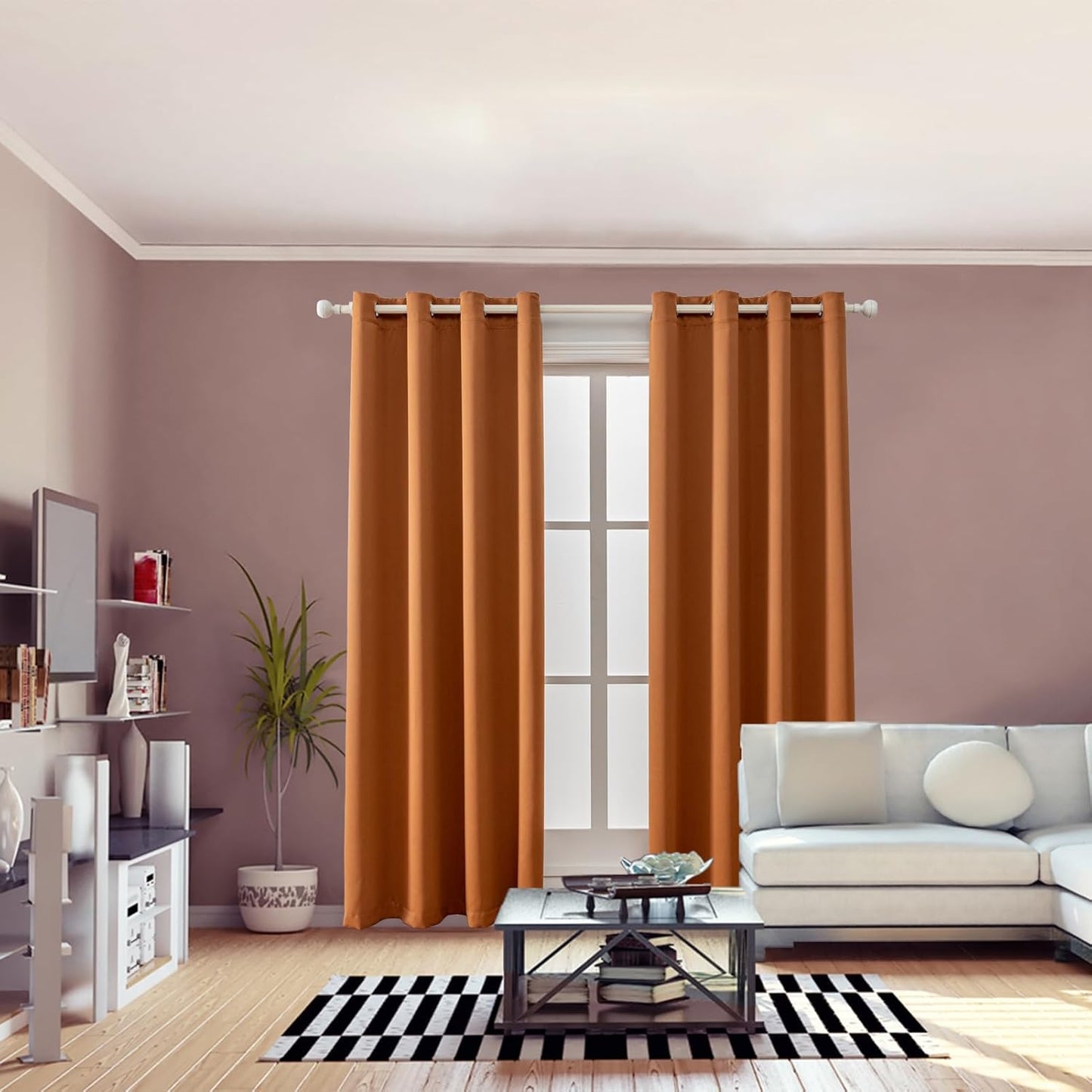 Anytime 100% Blackout Curtain Set, Thermal Insulated & Energy Efficiency Window Draperies for Guest Room, Full Shading Panels for Shift Worker and Light Sleepers（Orange, 2 Panels, 52W x 108L）
