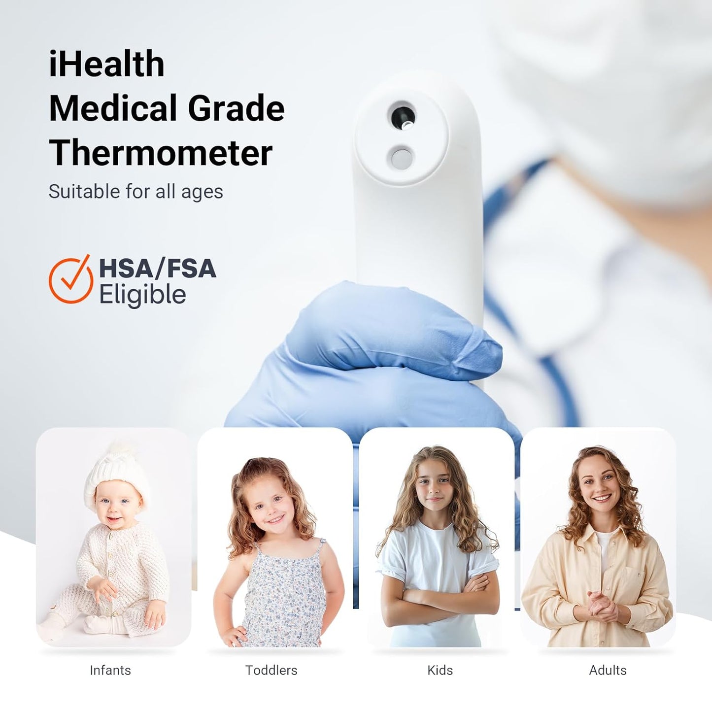 iHealth No-Touch Forehead Thermometer for Adults, Kids, Babies - 1s Fast Accurate, 3 Ultra-Sensitive Sensors, Quiet Vibration Feedback, Digital Large LED Digits, Easy to Use for Home & Nurses, PT3