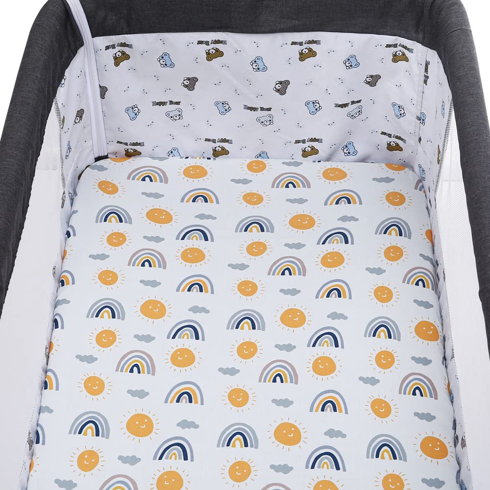Pack n Play Sheet Stretchy Fitted Portable Mini Crib Sheets Set 3 Pack,Playard Sheets Convertible Playard Mattress Cover,Ultra Soft Jersey Material,Sun/Forest Deer/Dinosaur