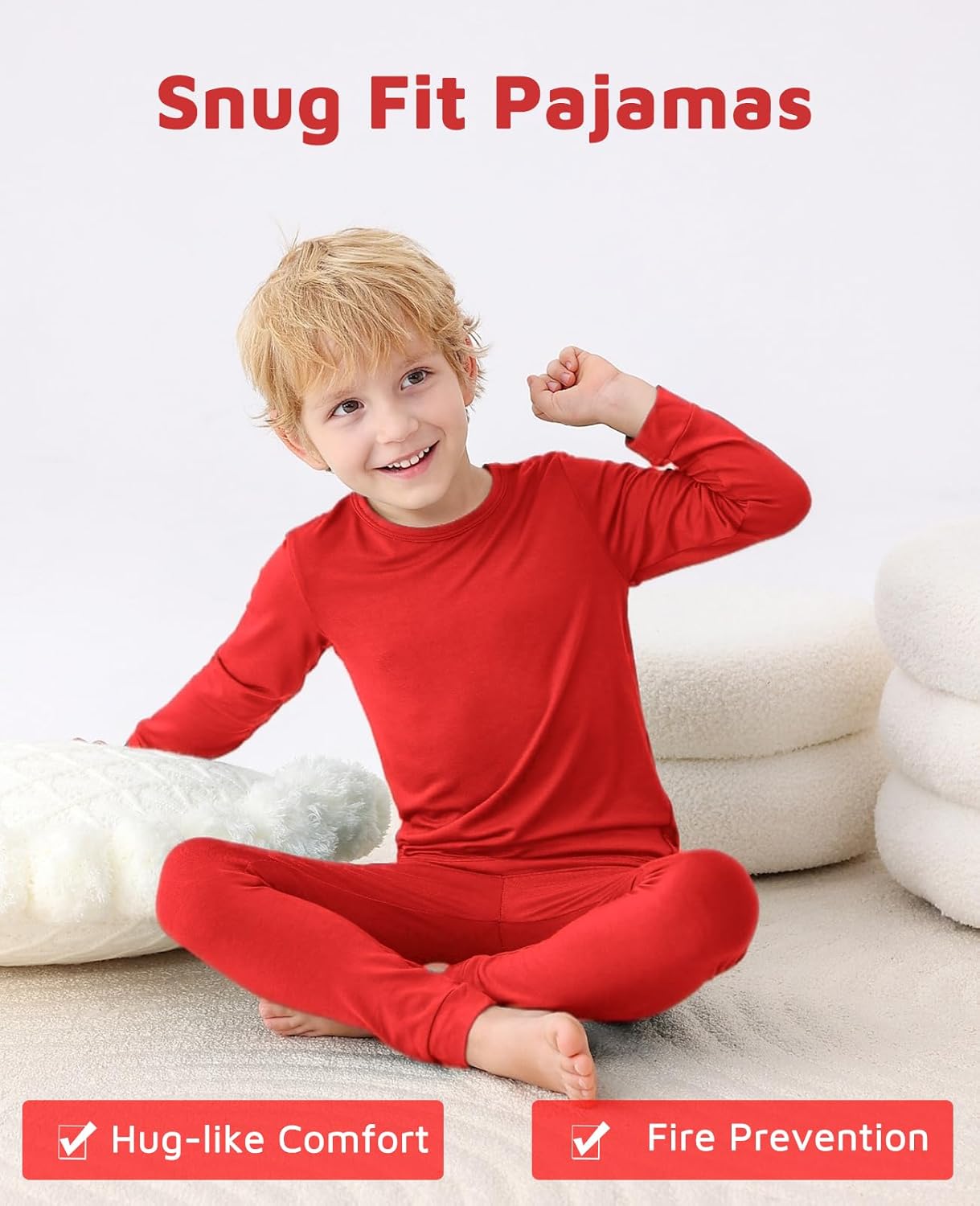 JunNeng Bamboo Viscose Pajamas for Toddler Baby, Boys Girls Solid Snug Fit Pajamas Long Sleeve Sleeper