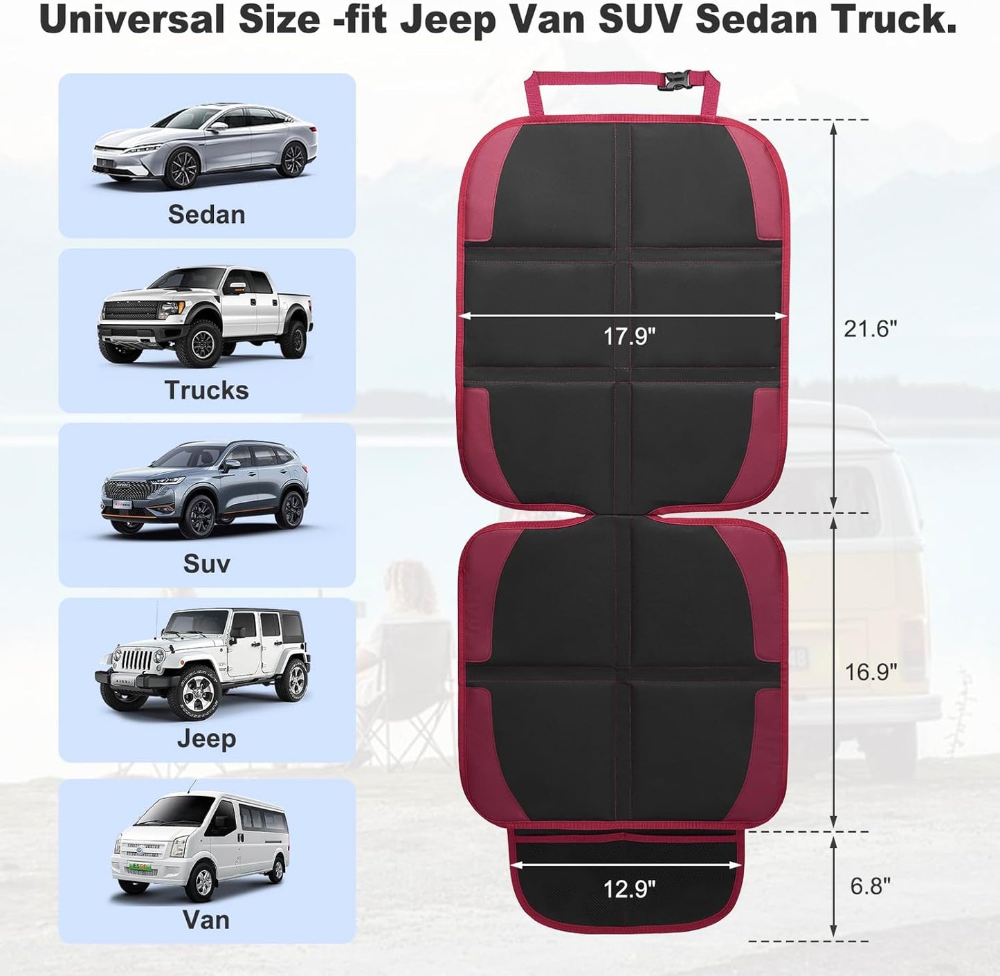 Car Seat Protector for Child, 2 Pack With Mesh Pockets & Non-Slip Backing 600D Durable Under Baby Seat Cover for Back Seat (Burgundy, Standard)