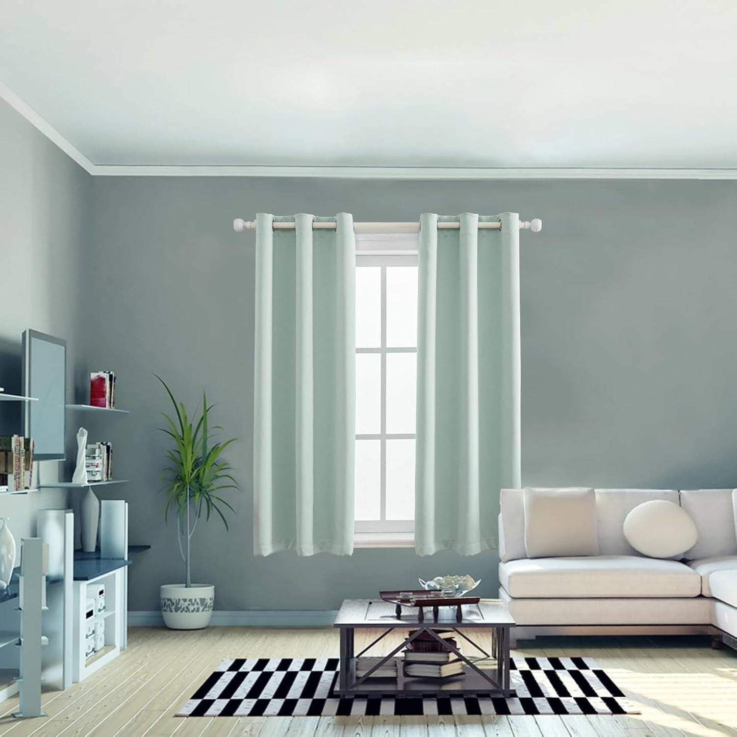 Anytime 100% Blackout Curtain Set, Thermal Insulated & Energy Efficiency Window Draperies for Guest Room, Full Shading Panels for Shift Worker and Light Sleepers（Light Blue, 2 Panels, 37W x 63L）