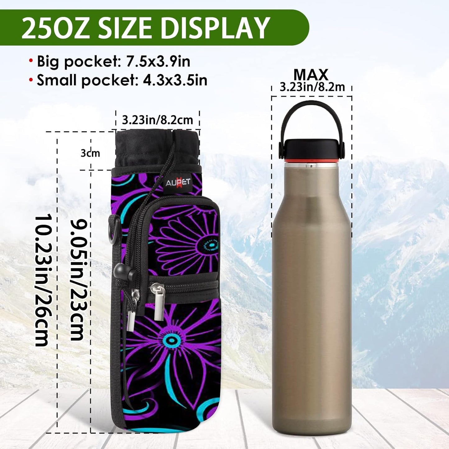AUPET Water Bottle Sling Bag Sleeve Holder Carrier 25/32/40/64 oz,Insulated Crossbody Water Bottle Case Cover with Strap and Pockets for Men/Women Walking Hiking