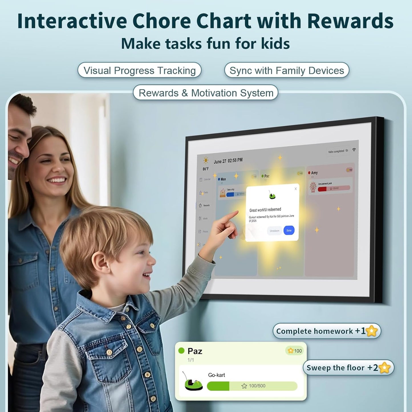 21.5 Inch Digital Calendar, WiFi Smart Electronic Calendar & Chore Chart, 1920 * 1080 IPS Touch Screen HD Display for Family Schedules, Streamline Household Organization, Wall Mount Included