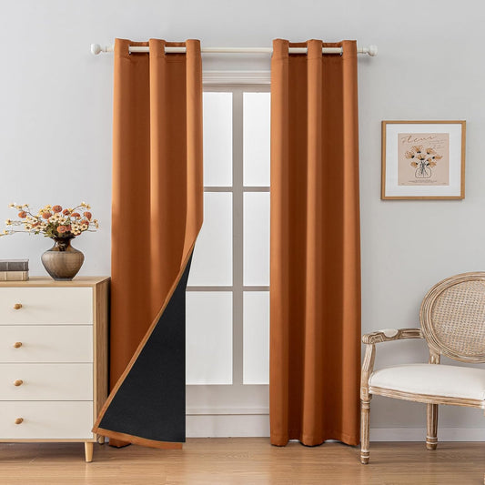 Anytime 100% Blackout Curtain Set, Thermal Insulated & Energy Efficiency Window Draperies for Guest Room, Full Shading Panels for Shift Worker and Light Sleepers（Orange, 2 Panels, 42W x 72L）