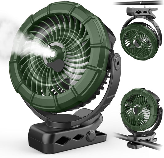 Ausic Portable Misting Clip on Fan, 100ml Camping Stroller Fan with LED, Max 45H Runtime Golf Cart Fans, 360° Rotate Cooling Spray, Outdoor Rechargeable Battery Fans for Travel/Home/Beach