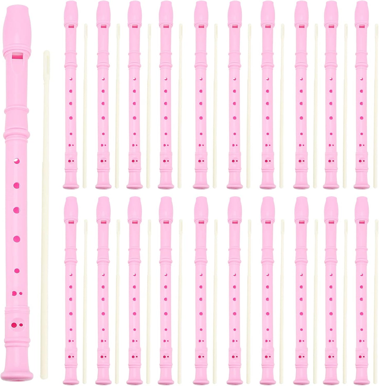 20 Pack 8 Hole Recorder Instrument Pink, Descant Soprano Recorder Bulk Recorder Musical Instruments with Cleaning Rod for Beginners